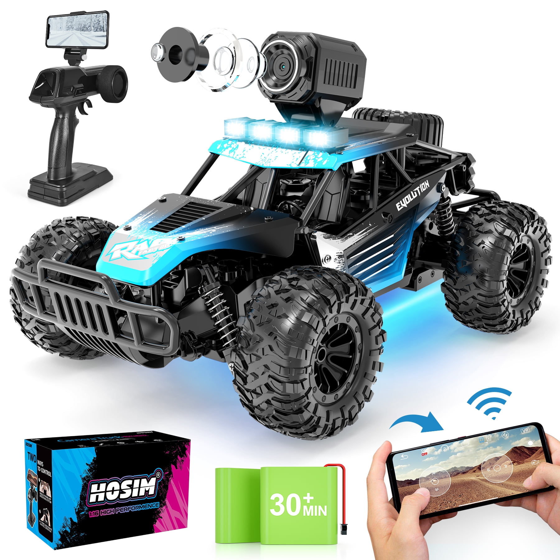 Hosim Radio Control Cars with Adjustable Camera, Blue, 3.12 lbs