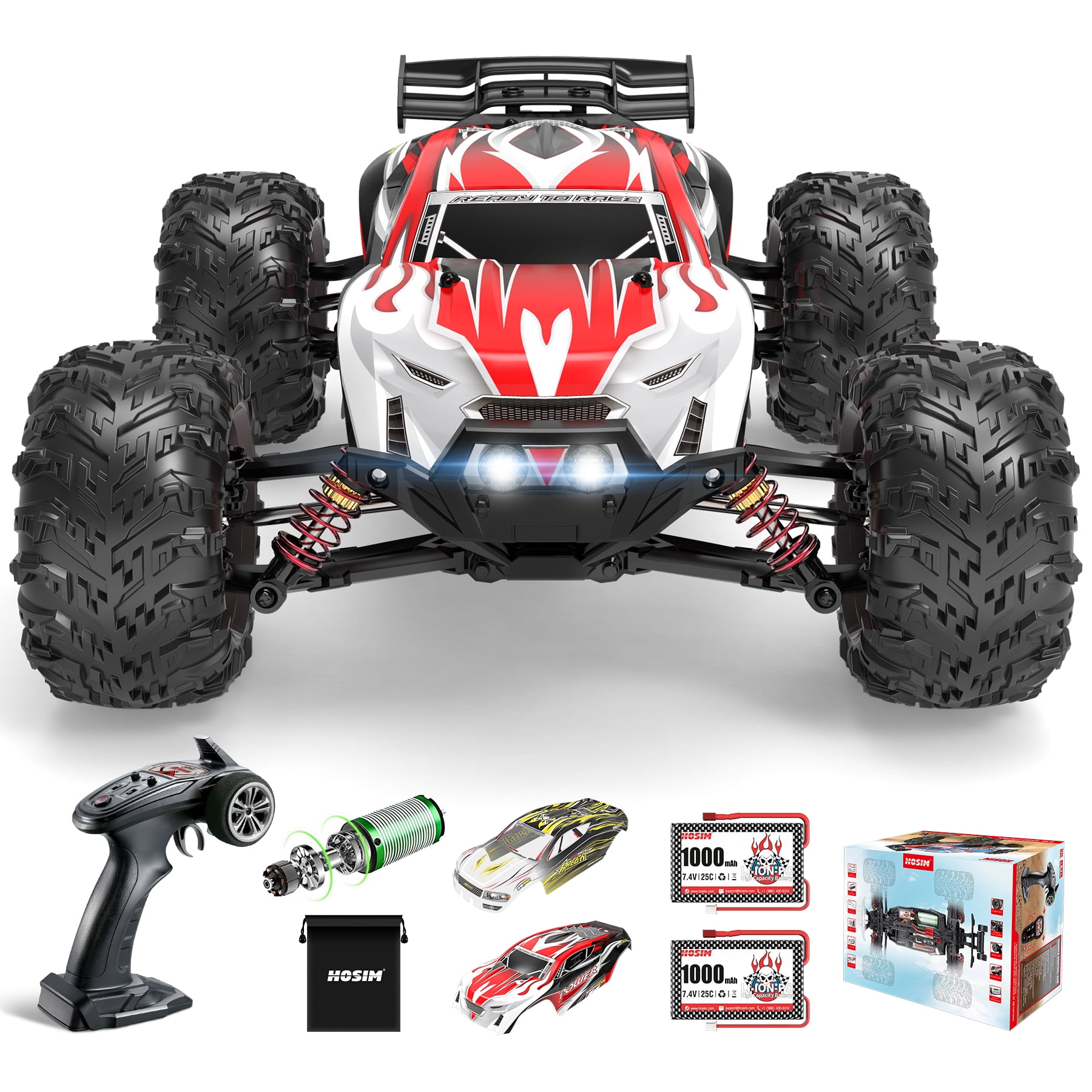 Hosim RC Cars 1:16 RC Car Remote Control Car RC Monster Truck 52+ KM/H 2845 Brushless Motor High Speed off Road Q905 Red Remote Control Toys for Kids Adults