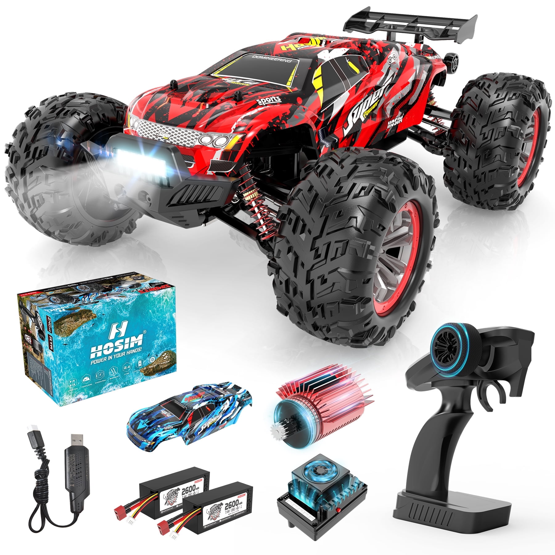 Hosim 1:10 Brushless RC Cars Remote Control Car RC Monster Truck Racing Car 4WD High Speed 40+MPH X07 Red Toys for Adult & Kids