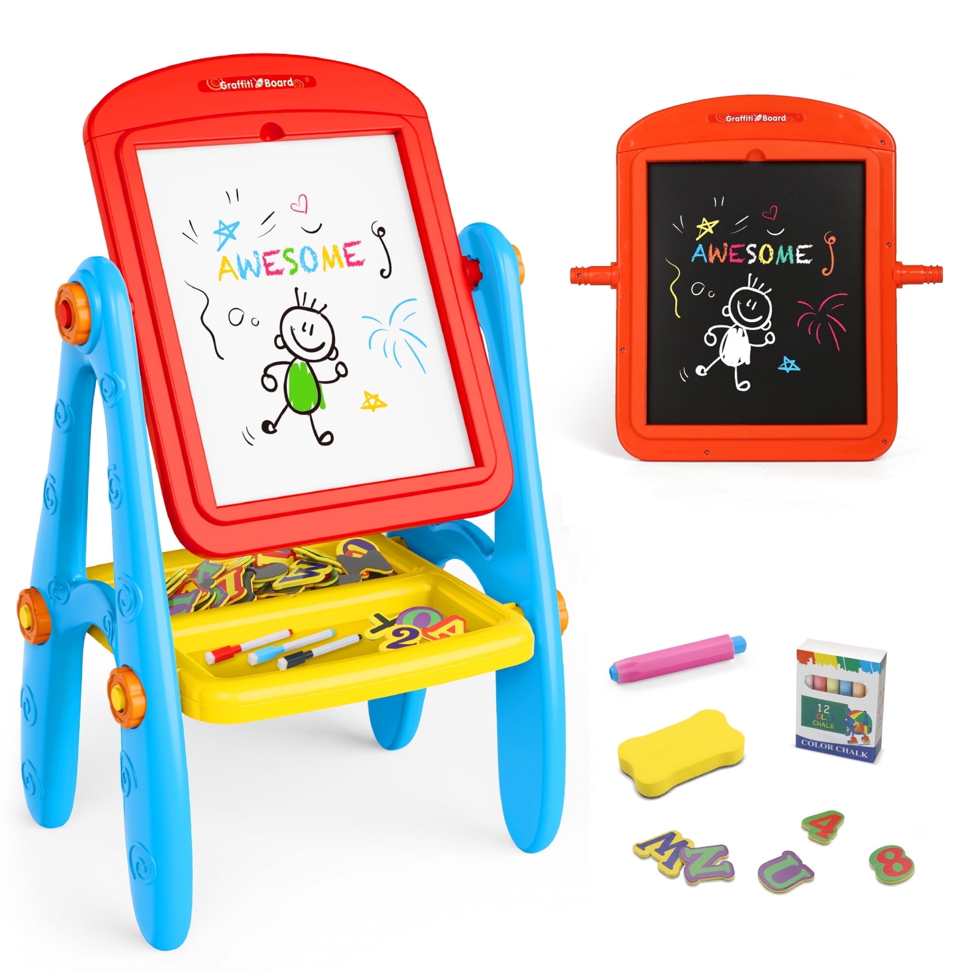 Hot Bee Easel for Kids, Double Sided Chalkboard and Whiteboard with Painting Accessories, Christmas Birthday Gift for Toddlers Boys and Girls Age 2-6