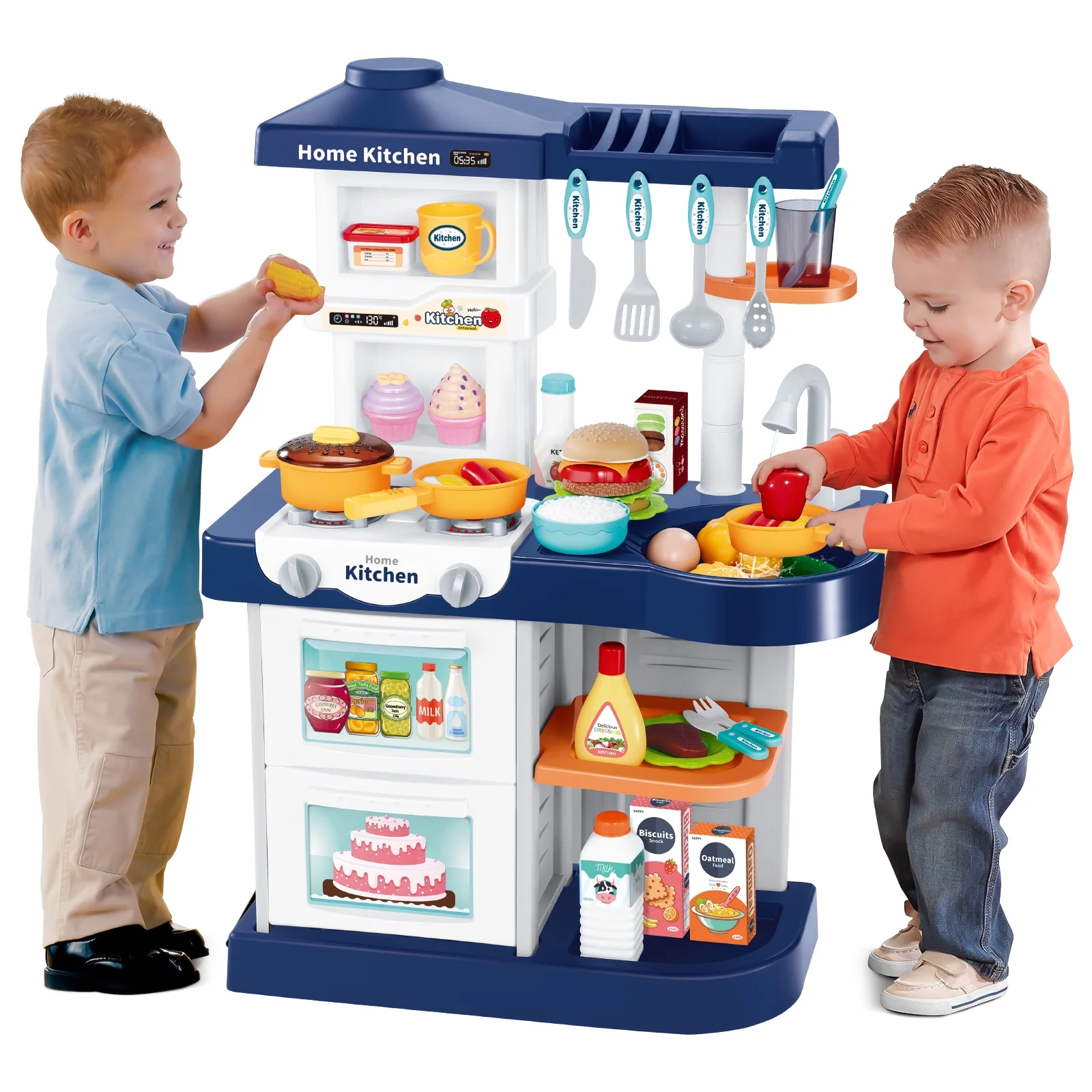 Hot Bee Play Kitchen Playset for Kids, Pretend Food Play with Real Sounds and Light, Toddler Outdoor Playset for Kids