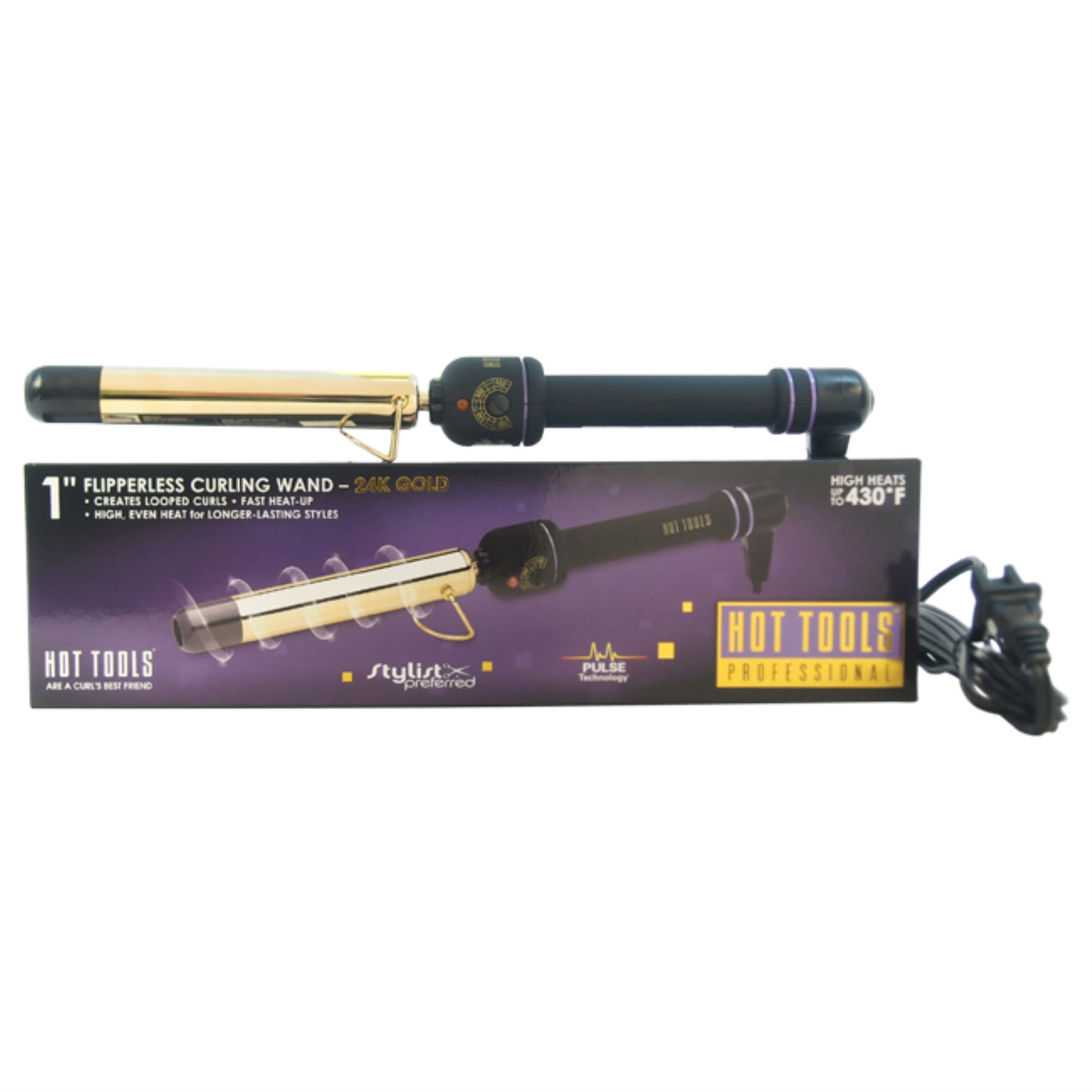 Professional Flipperless Curling Wand - Model # HTG1860CN - Gold/Black by Hot Tools for Unisex - 1 Inch Curling Iron