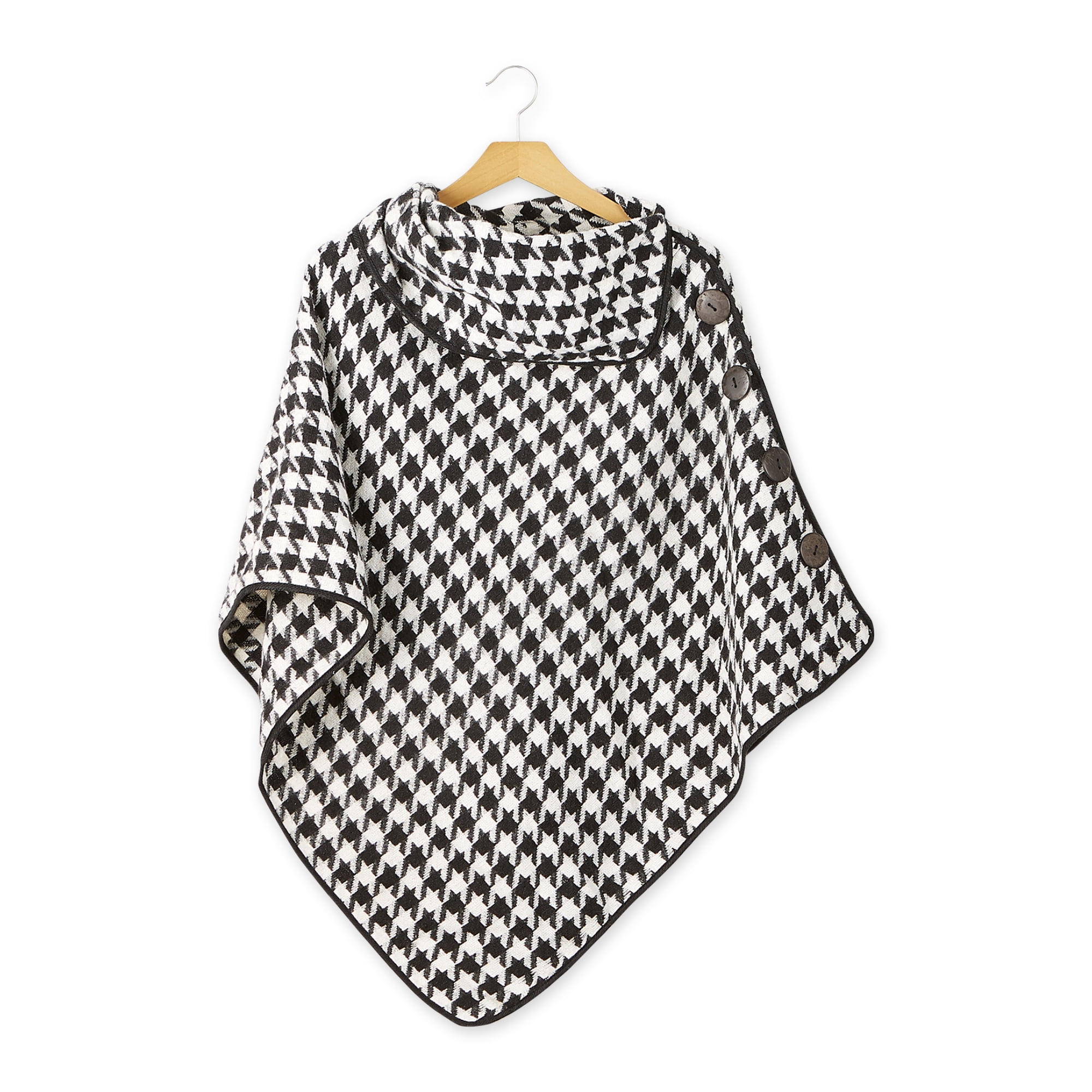 Houndstooth Poncho - Black and White