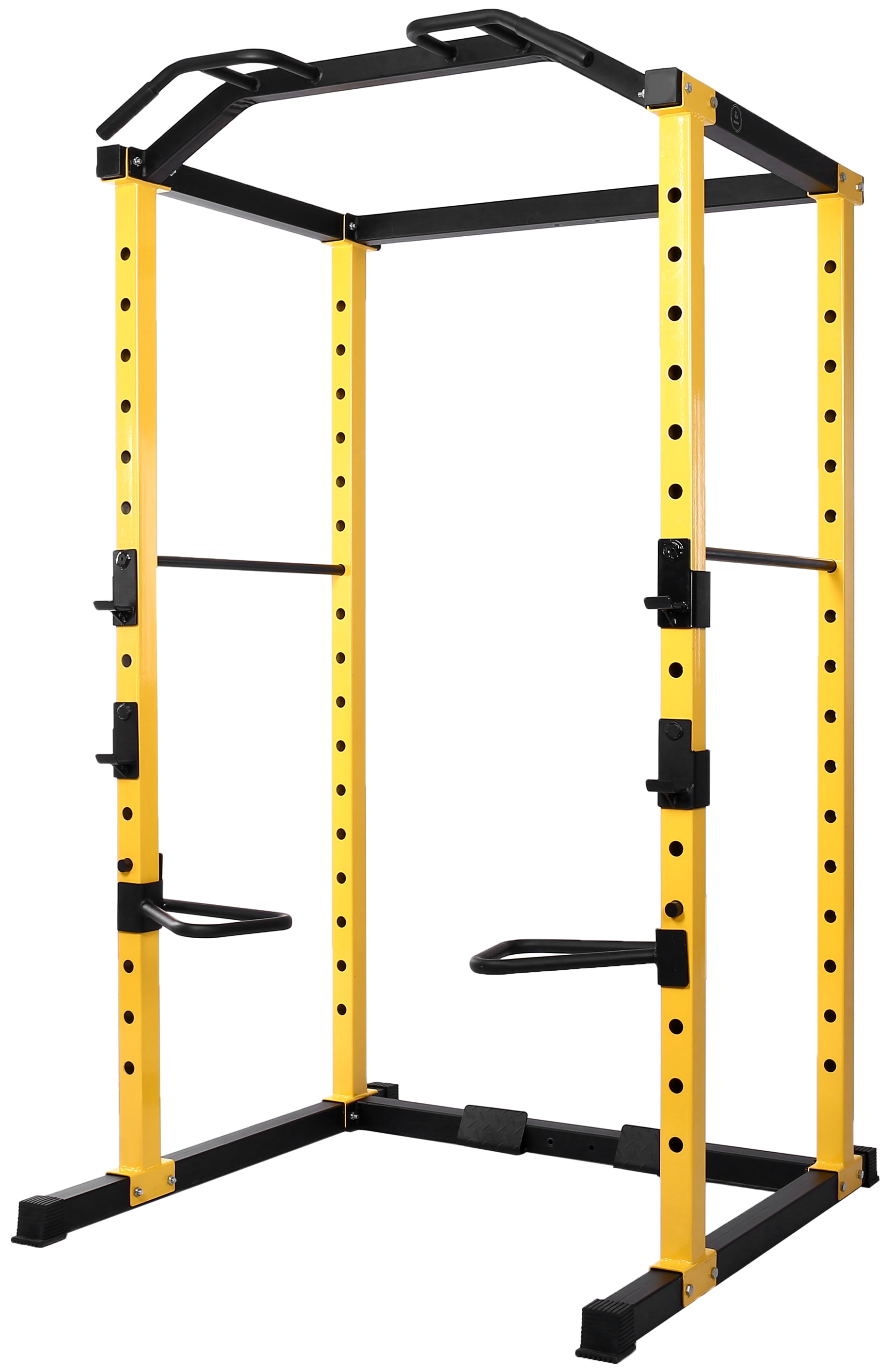 HulkFit Pro Series Multi-Functional Adjustable Home Gym Exercise Equipment Power Cage with J-Hooks, Safety Bars or Safety Straps, Yellow