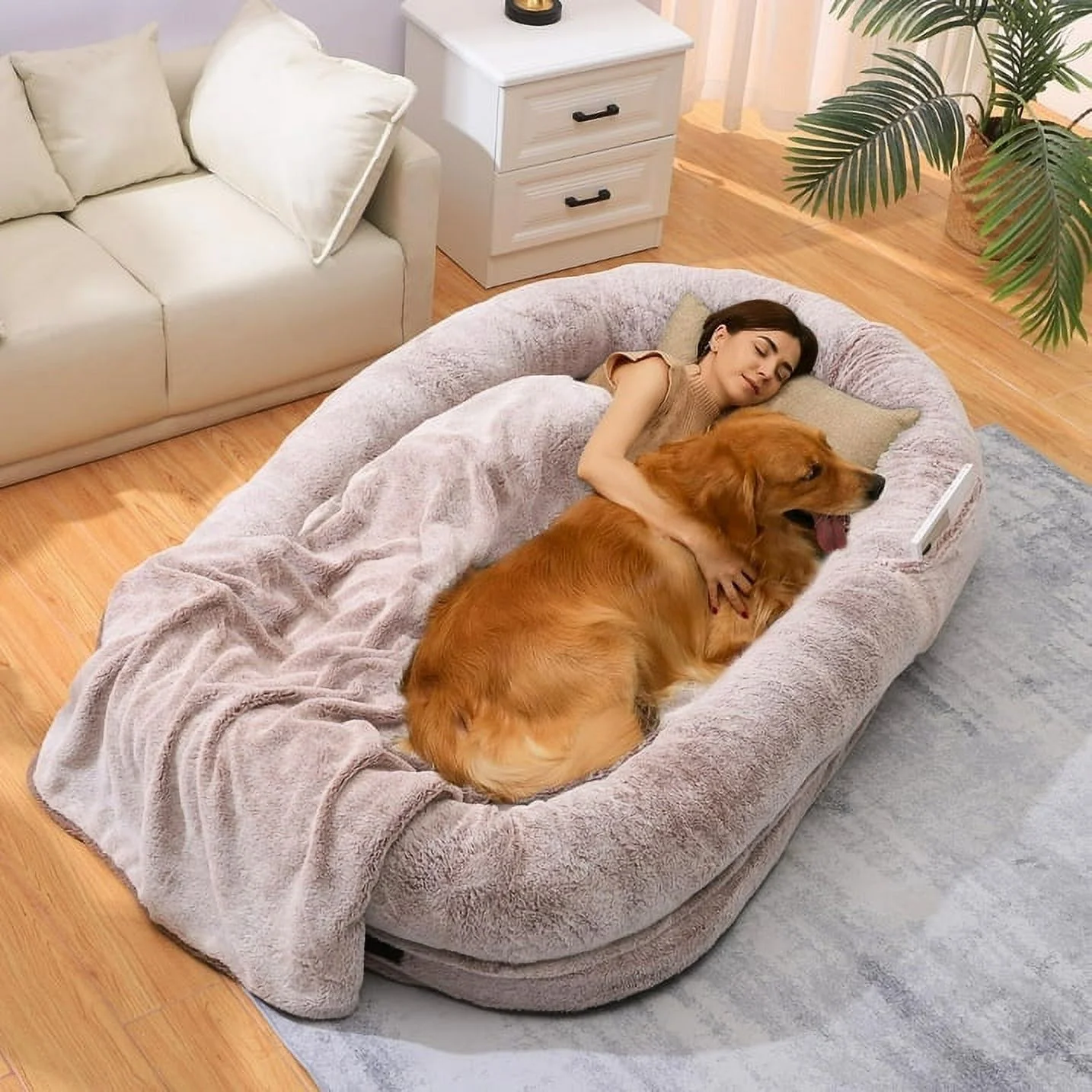 Human Dog Bed for Adult, 72"x48" Human Sized Dog Bed for People(Brown)