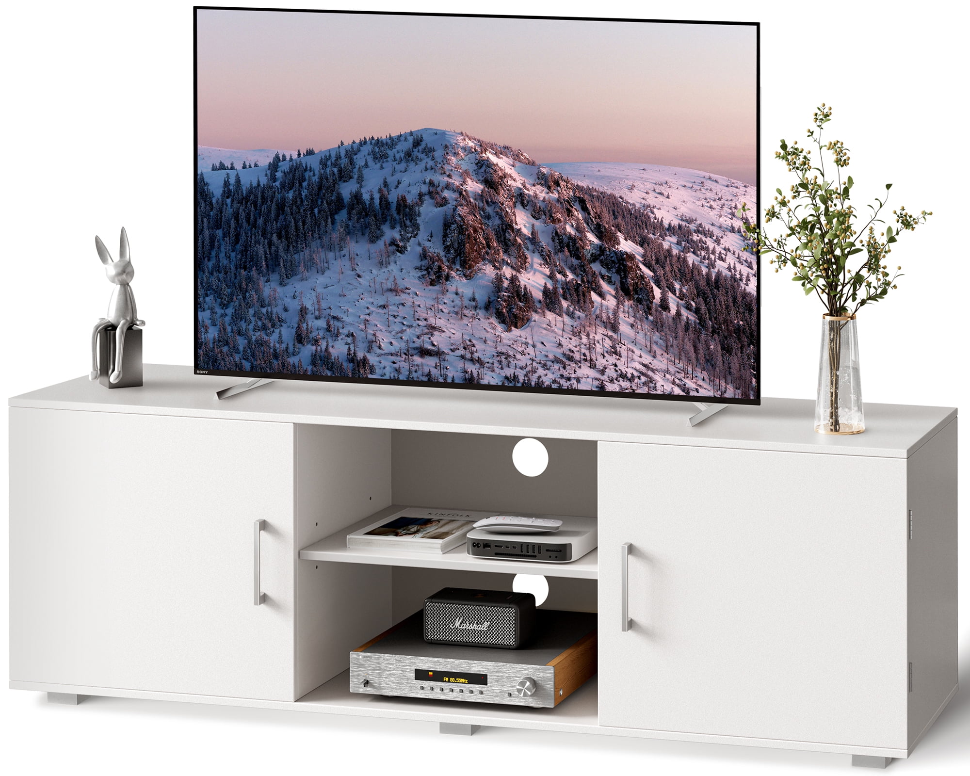 SUPERJARE White TV Stand for 55" TV, Modern Entertainment Center, TV Console Media Cabinet with Storage and Cable Holes for Living Room Bedroom