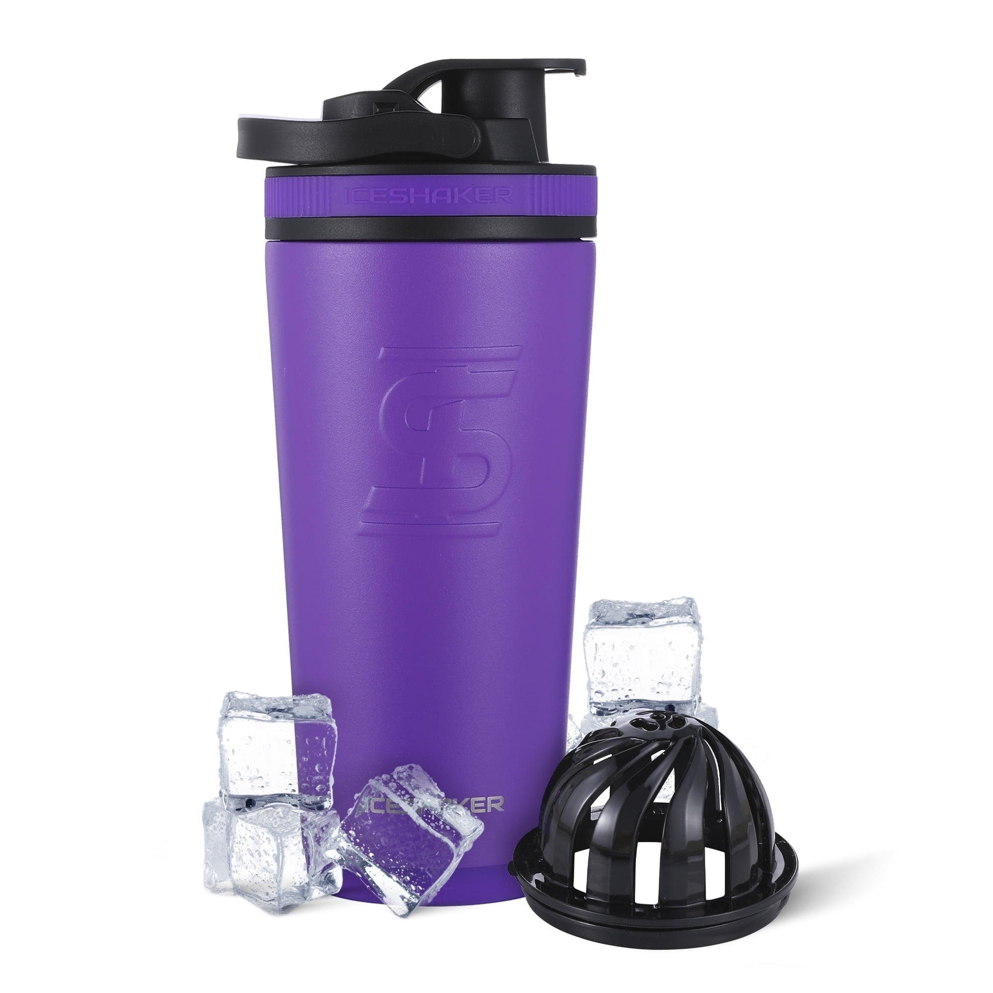 Ice Shaker Stainless Steel Protein Shaker Bottle, 26oz Purple