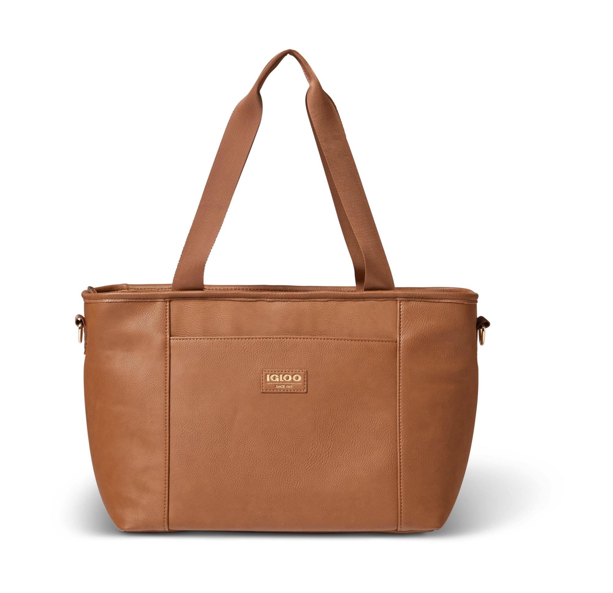 Igloo 25 cans Luxe Tote Soft Sided Vegan Leather Cooler, Cognac Brown