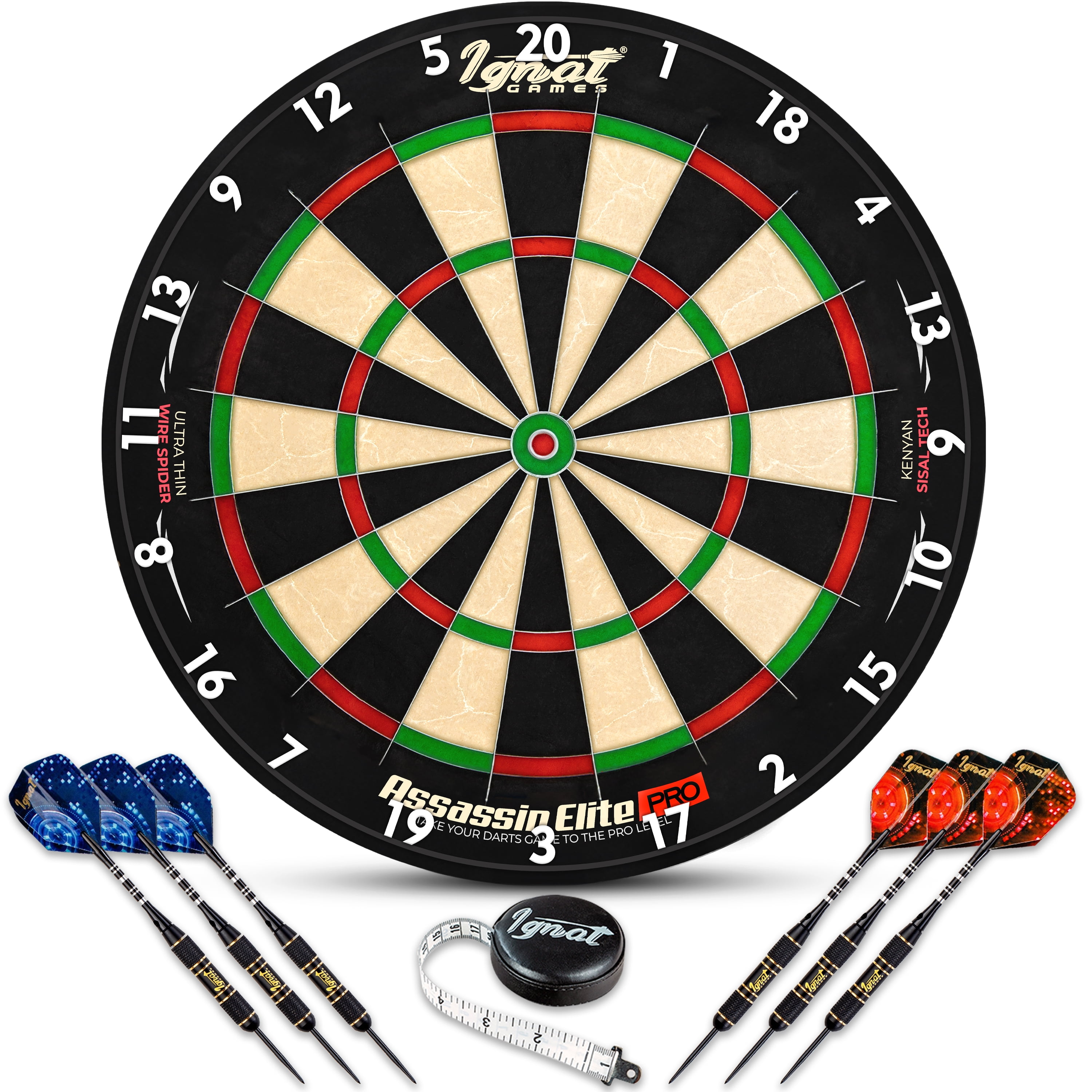 Ignat Games Professional Sisal Tournament Dartboard with 6 Steel Darts