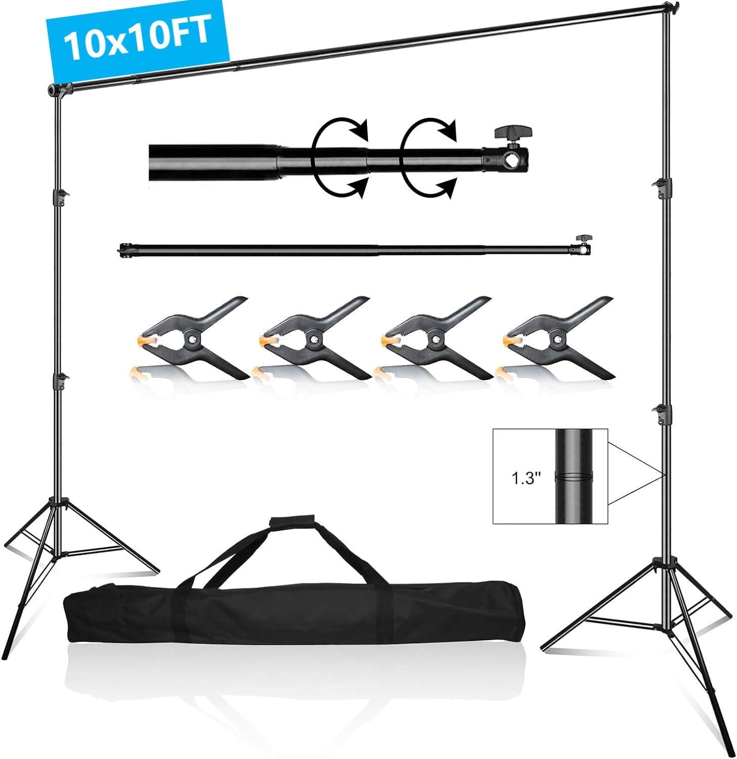 EMART Backdrop Stand Heavy Duty 10 x 10 ft, Adjustable Photography Backdrop Stand Kit with Carry Bag