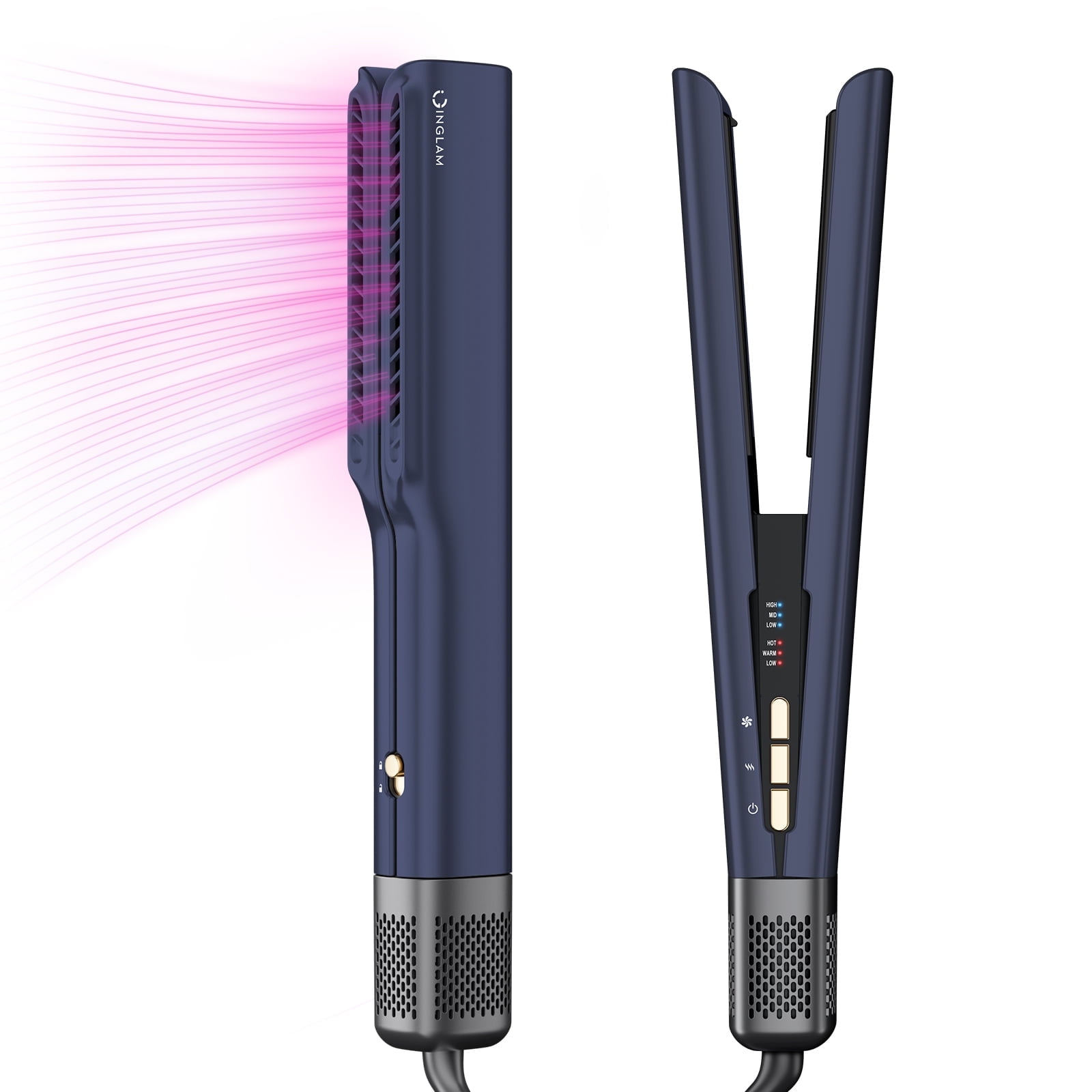 IG INGLAM Air Straightener - Advanced One-Step Airflow Hair Straightener & Dryer, Airflow Flat Iron with 200 Million Negative Ions, Prussian Blue