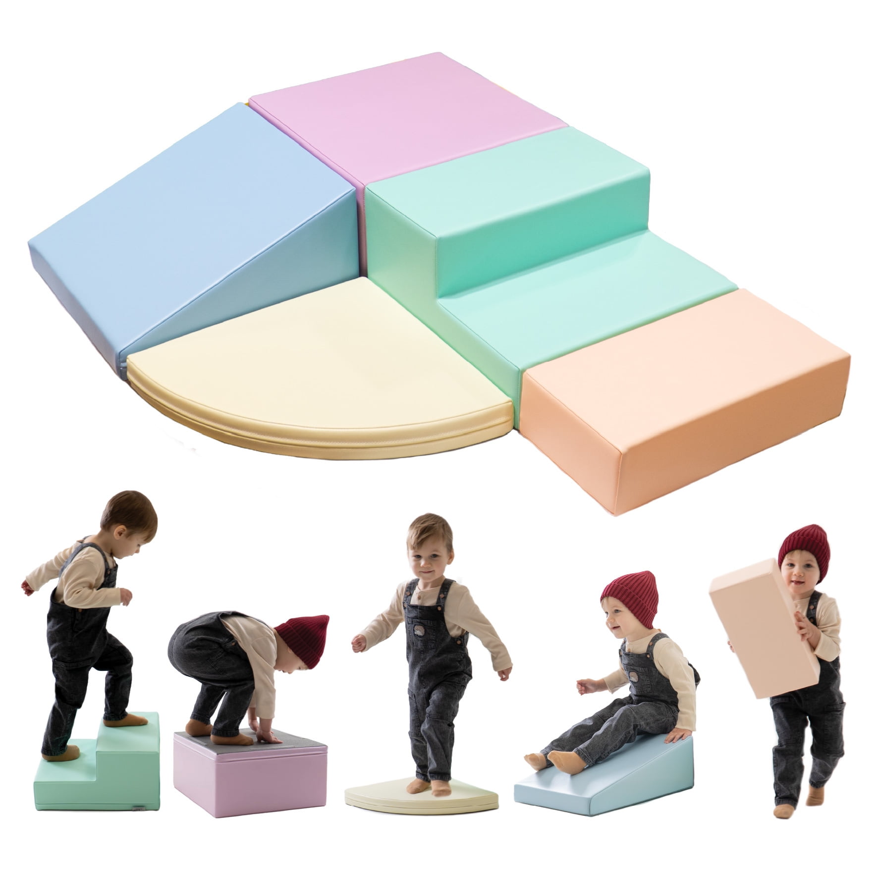 IGLU Soft Play Montessori Large Foam Blocks in Pastel Baby Crawling Helper Forms and Slide Indoor Climbing Toys for Toddlers 1-2