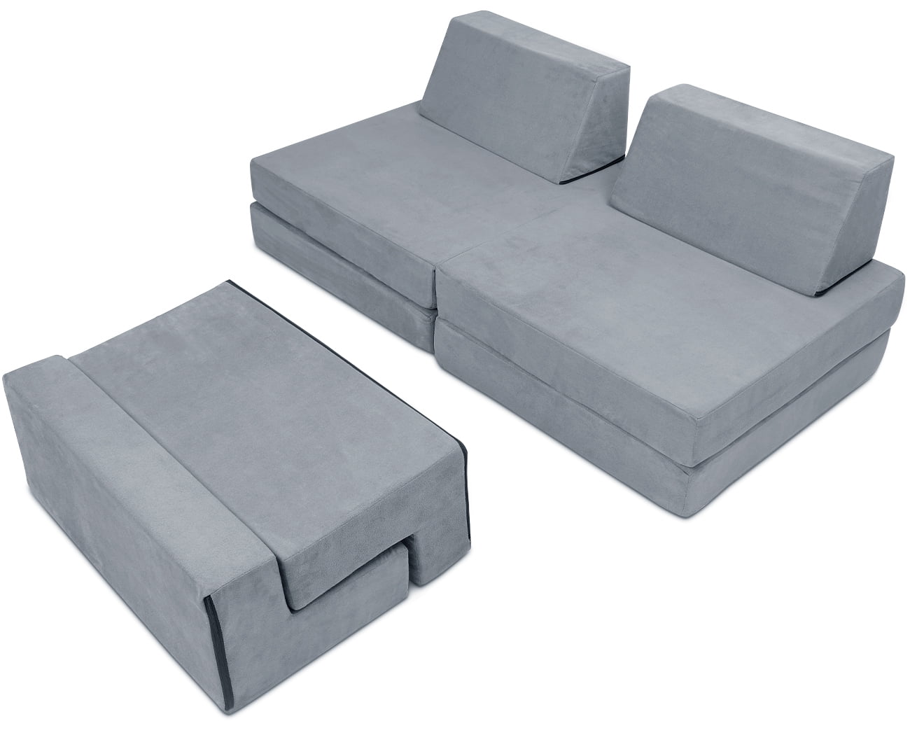 INFANZIA  7PCS Kids and Toddler Play Couch Sofa, Fortplay Bedroom and Playroom Furniture, Small Sectional Nugget Couch, Prefect Gift for Creative Girls & Boys, Gray