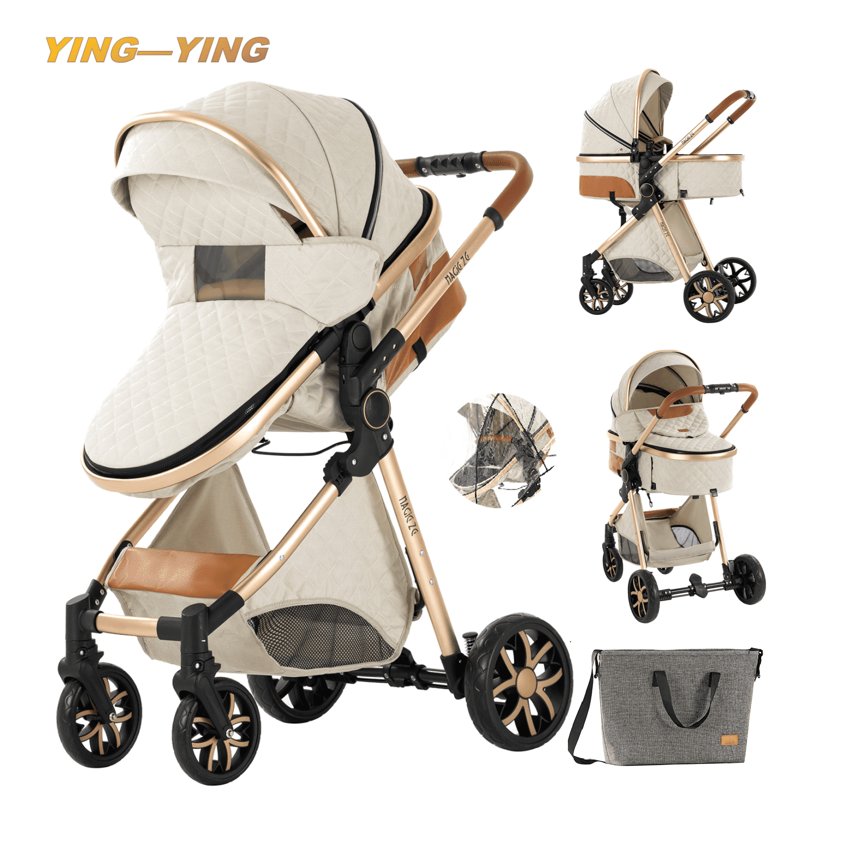 Infant 2 in 1 High Landscape Convertible Baby Stroller One-Key Folding Pushchair