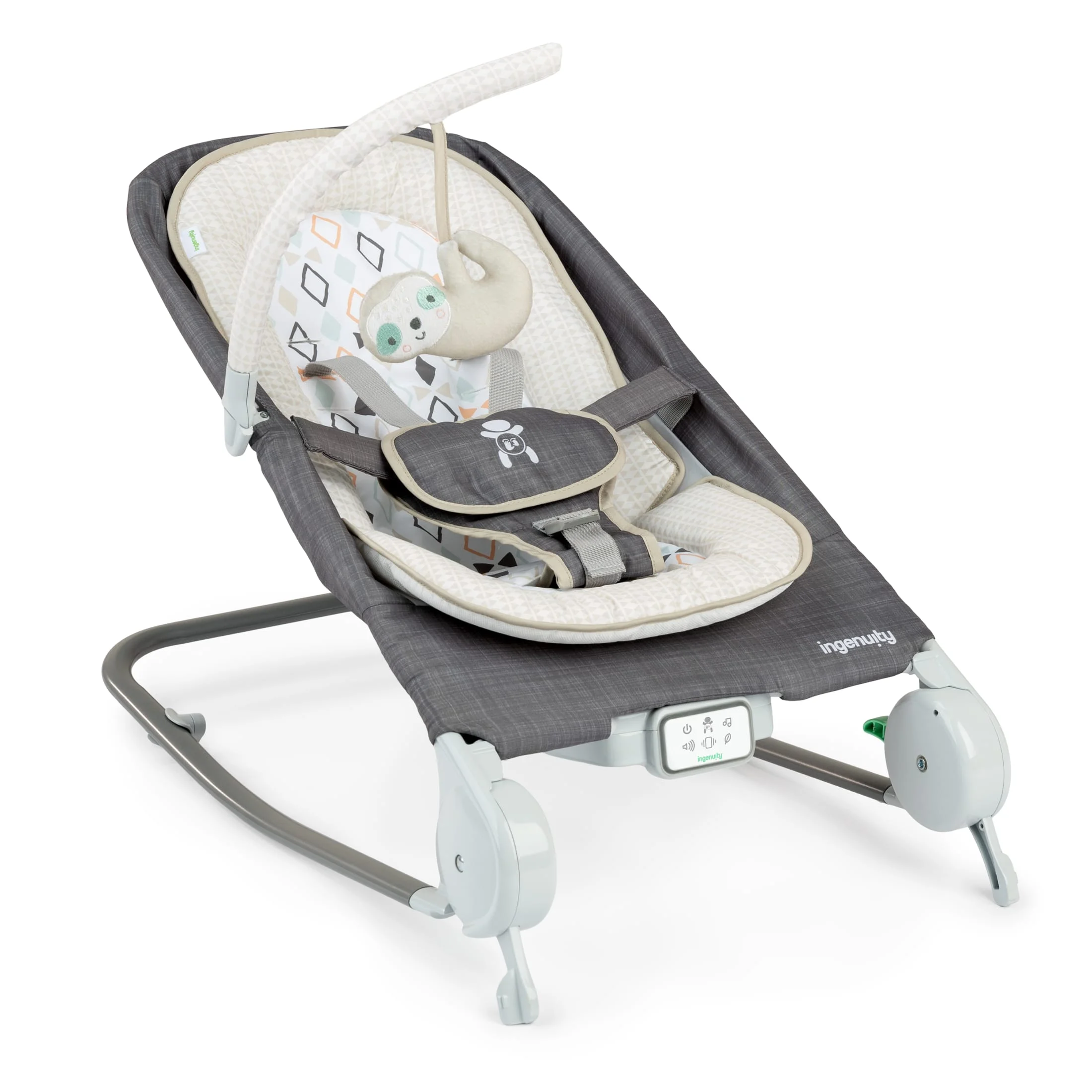 Ingenuity Happy Belly Rock-to-Bounce Seat, For Ages 0-6 Months, Unisex, Grey - Parker