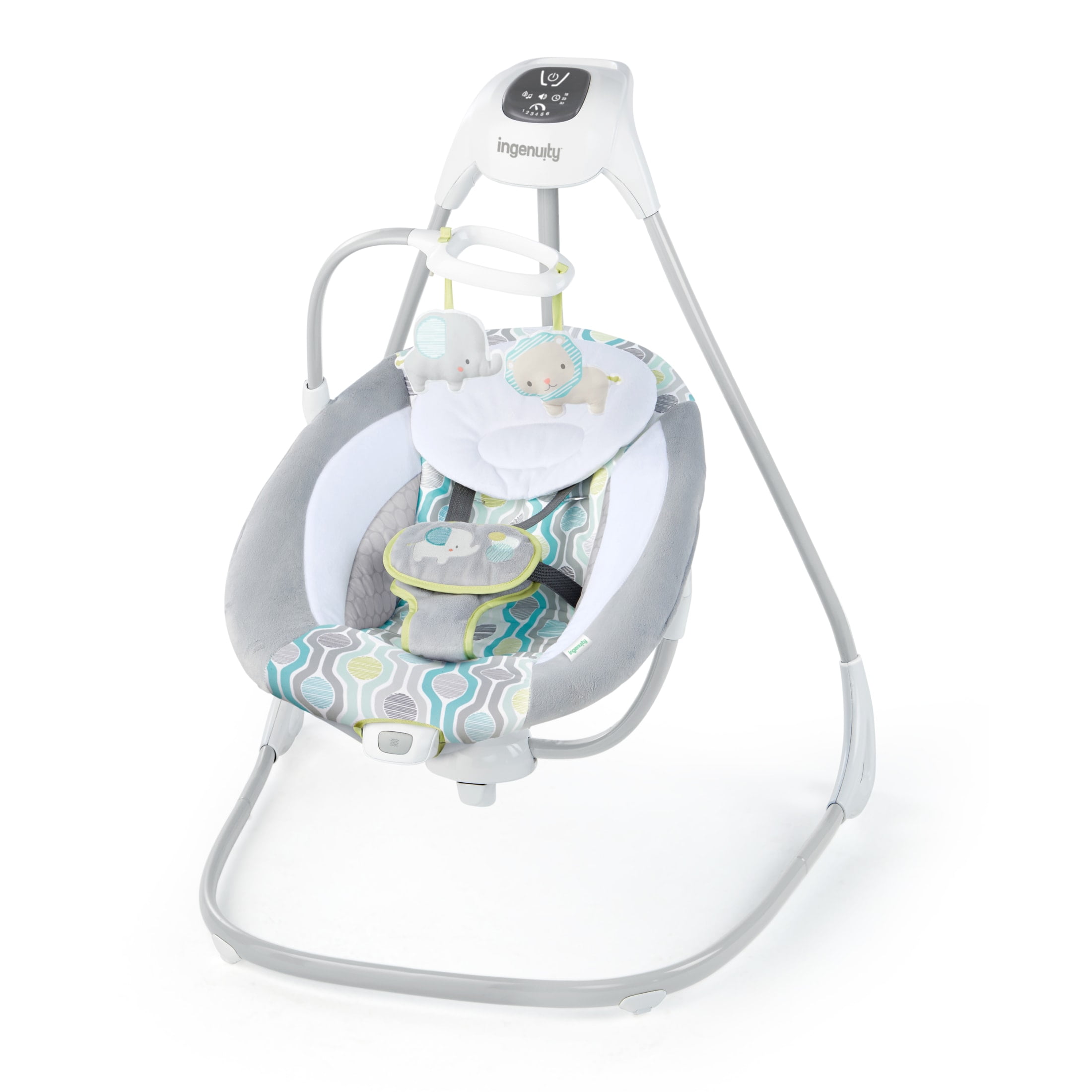 Ingenuity SimpleComfort Baby Swing, Infants, Blue/Green, Vibrating Seat, Multi-Direction, Compact, Everston
