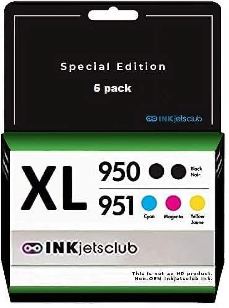 Inkjetsclub HP 950XL and 951XL High Yield Compatible Ink Cartridges. 5 Value Pack (Black, Cyan, Magenta, Yellow)