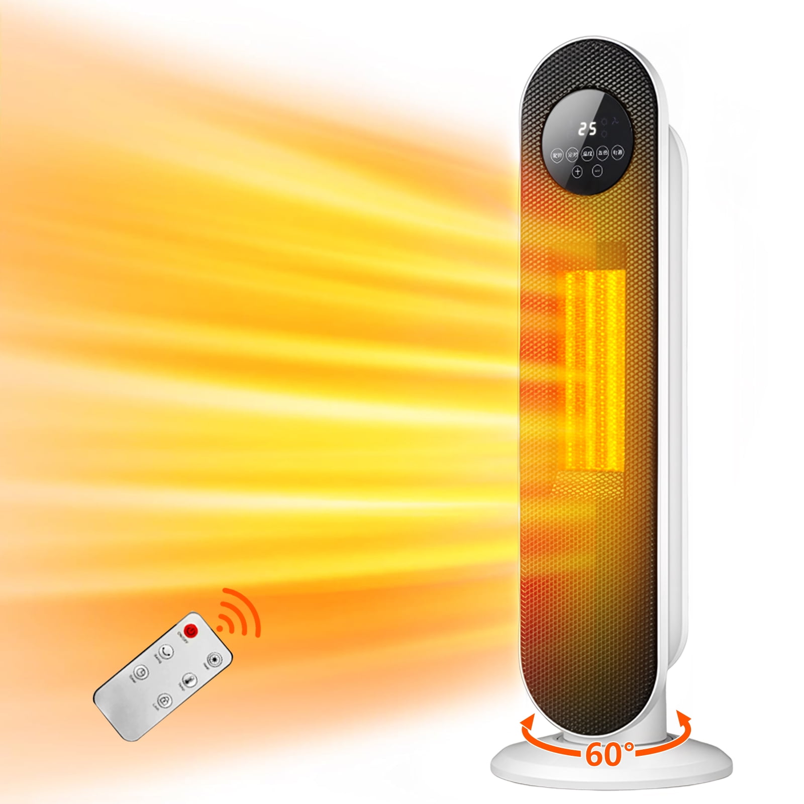 SUGIFT 26" 1500W Electric Portable Oscillating Ceramic Space Heater Tower with Digital Display, White