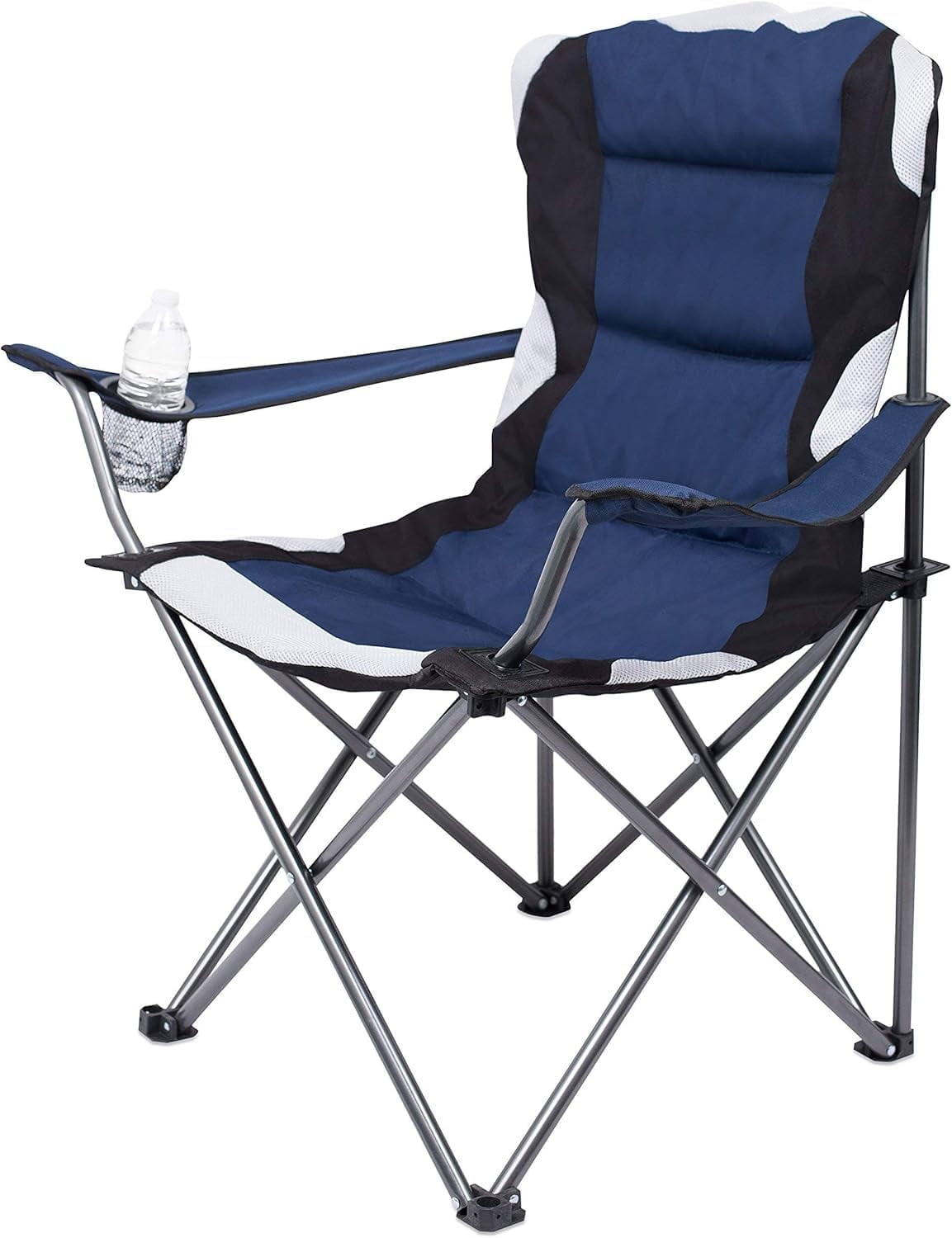 Internet's Best Padded Camping Folding Chair - Comfortable Outdoor Sports Chairs w/Cup Holder, Portable Carry Bag - for Beach, Park, Soccer, Baseball, Softball, Picnic, Adults - Navy Blue 1 - Pack