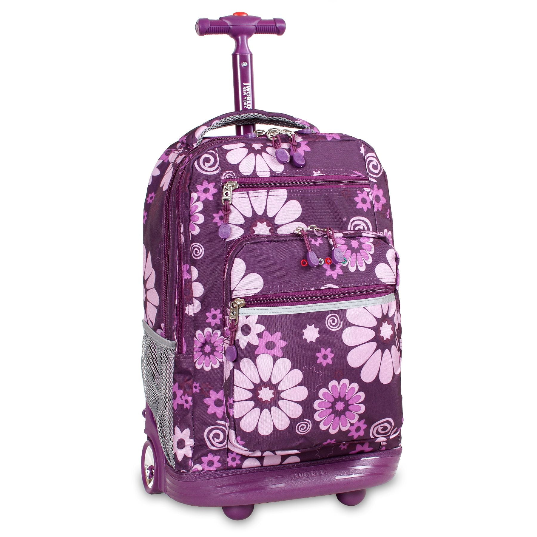 J World Girls and Womens Sundance 20" Rolling Backpack with Laptop Sleeve for School and Travel, Purple Flower