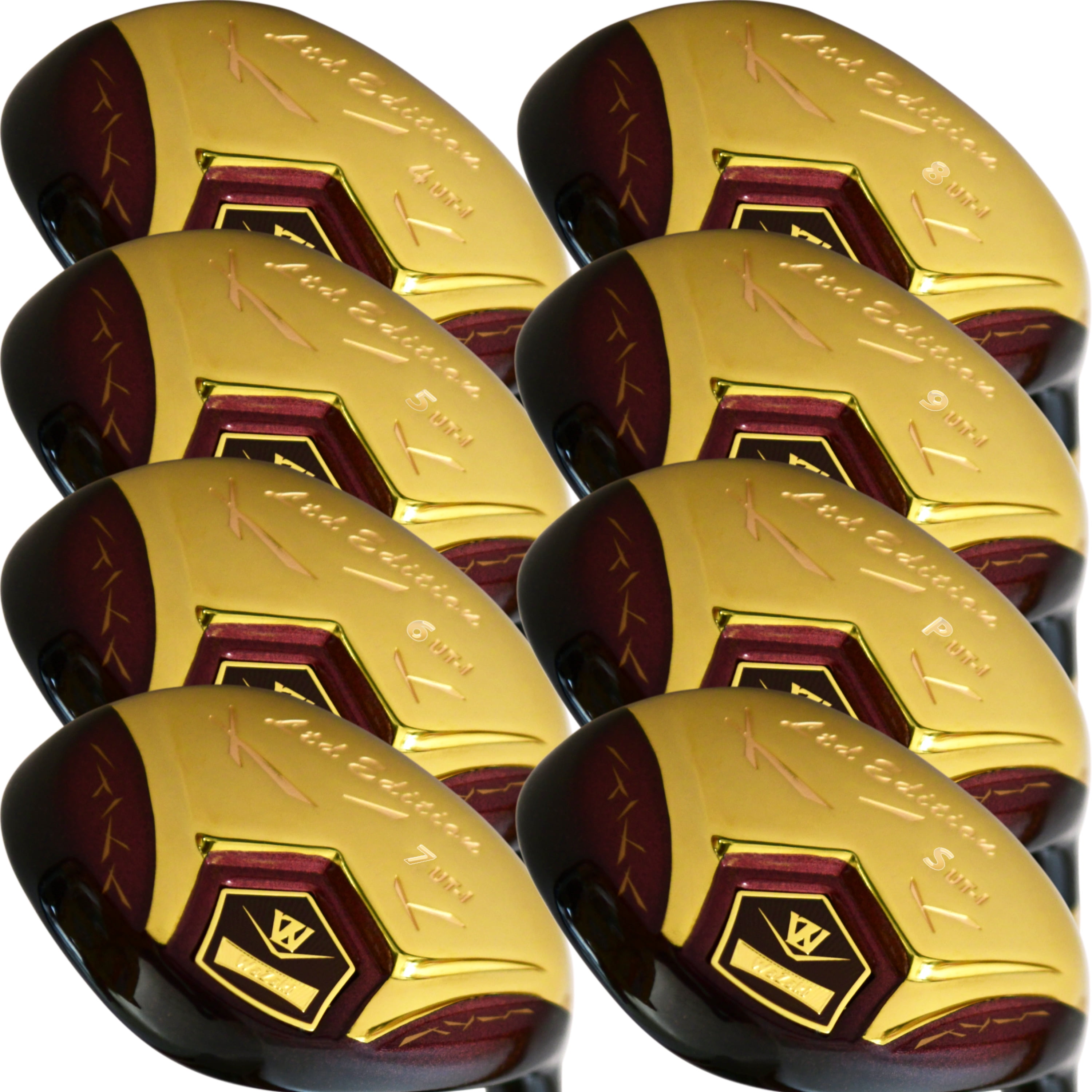 Japan WaZaki Hybrid Utility Iron Set USGA R A Rules Golf Club,14K Gold Finish,4-SW,with Covers,Cyclone Model,Mens Regular Flex,65g Graphite Shaft,Standard Length,Pack of 16