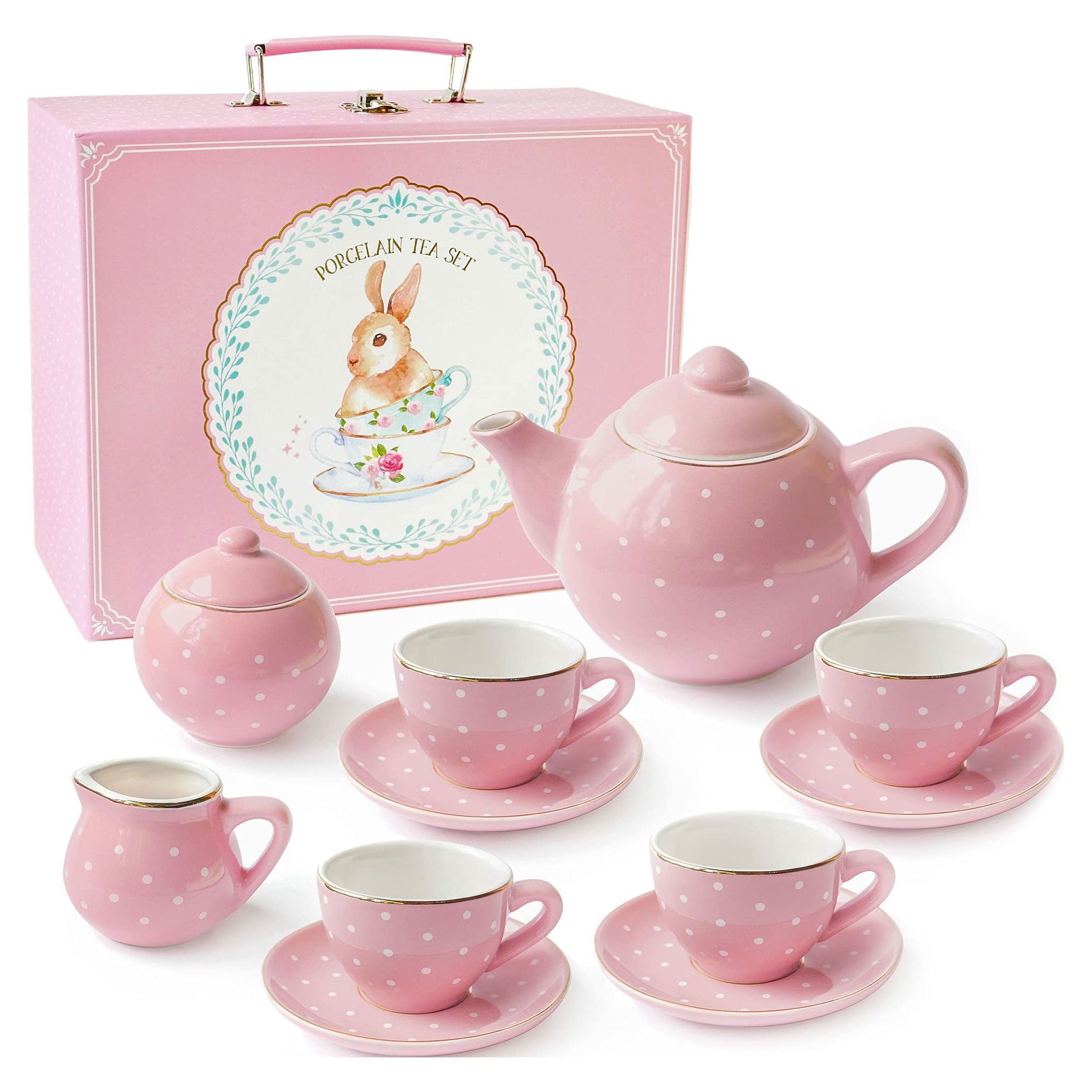 Jewelkeeper 3 Years+ Porcelain Tea Set, Pink (13 Pieces)
