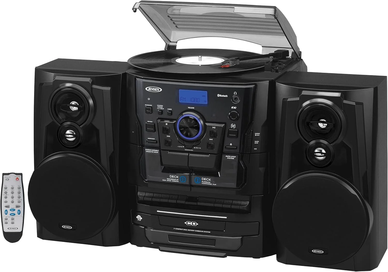 Jensen JMC-1250 BT Turntable with 3 CD Changer and Dual Cassette Deck