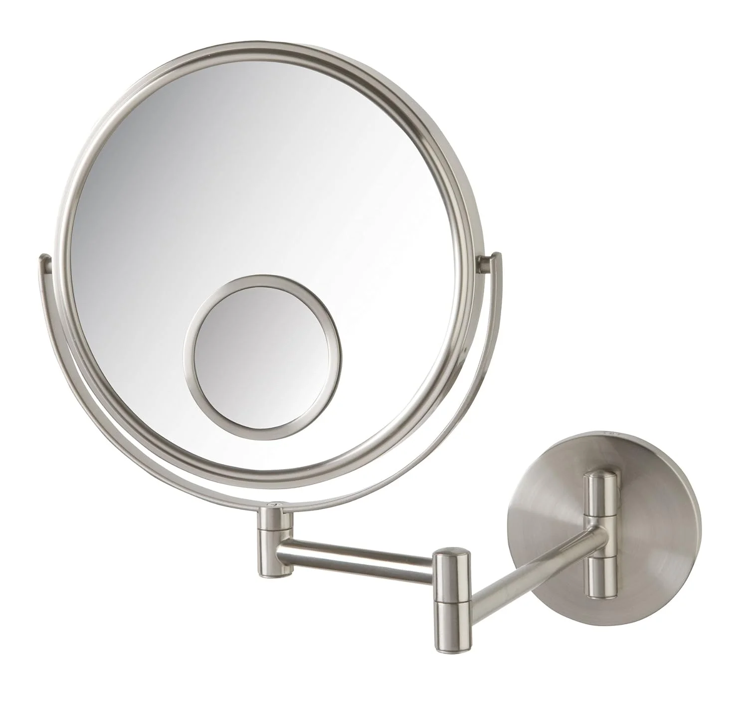 Jerdon Wall-Mounted Makeup Mirror with 10X/1X and 15X Spot Magnification -13.5 Inch Wall Extension - Nickel Finish - Model JP7510N