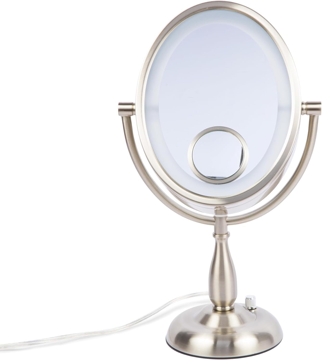 Jerdon Tabletop Lighted Makeup Mirror - 8" x 10" Oval Frame - 10X-1X-15X Magnification - Nickel Finish - Model HL9510NL