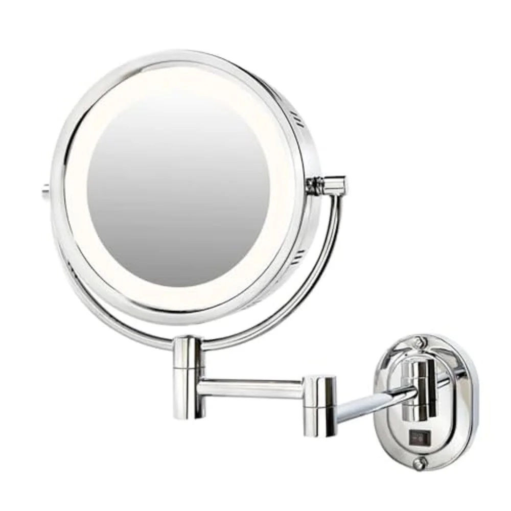 Jerdon Wall-Mounted Makeup Mirror with 5X Magnification - Chrome Makeup Mirror with LED Lights - Direct Wire - Model HL65CD