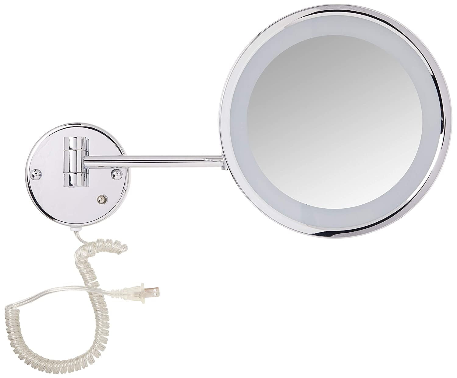 Jerdon Lighted Makeup Mirror - Corded Wall Mount Magnifying Mirror with LED Lights - Polished Chrome Finish - 9.5-Inch Diameter - Model HL1016CL