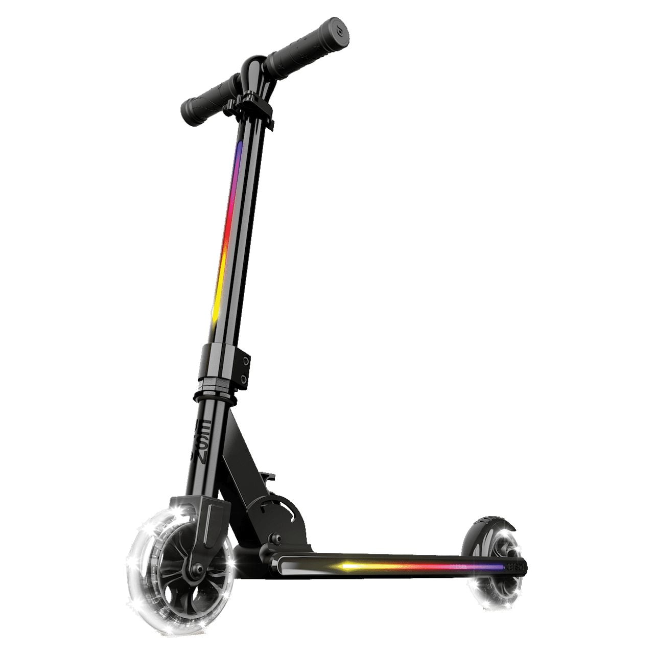 Jetson Mars 2-Wheel Folding Kids Kick Scooter with LED Light-up Stem, Deck and Wheels, Adjustable Handlebars, Rear Foot Brake; Ideal for Kids 5+, Black