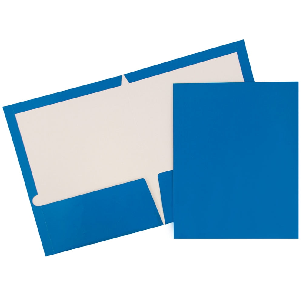 JAM Paper Glossy Two Pocket Folders, Blue, 100/Pack