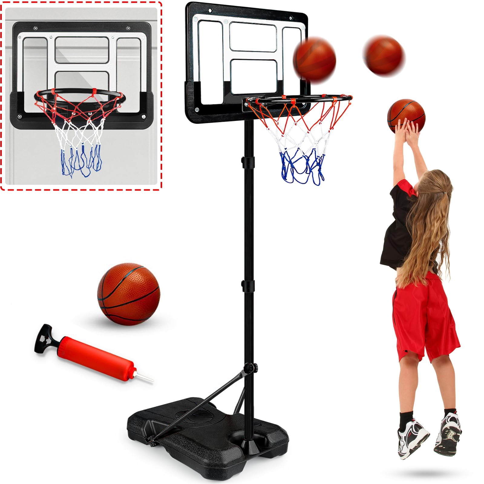 JBeeCtrl Kids Basketball Hoop for Kids with Stand Adjustable Height 3.5 ft-6.2 ft Indoor & Outdoor Portable Toddler Kids Basketball Goal