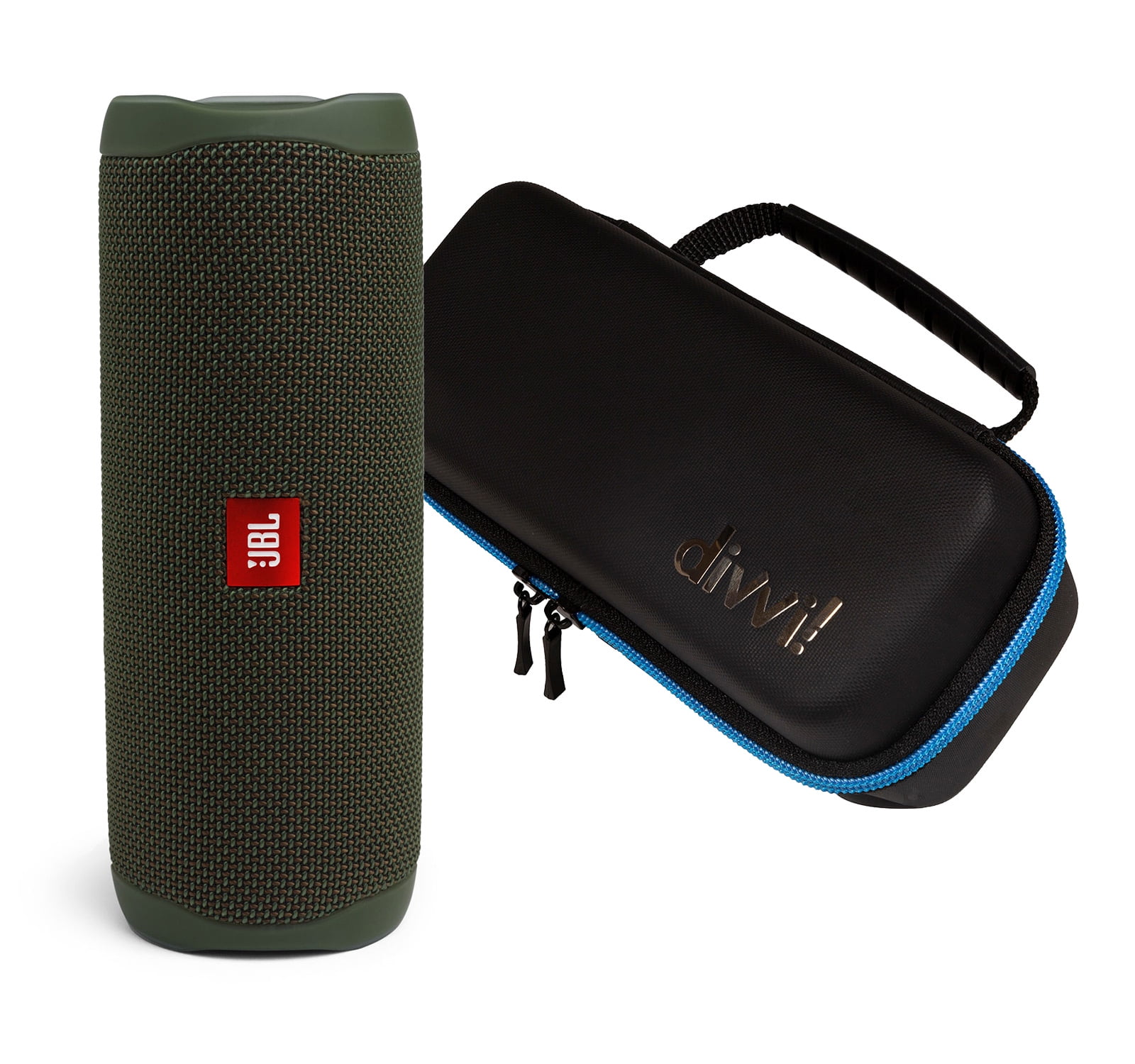 JBL Flip 5 Green Portable Bluetooth Speaker w/Divvi! Hardshell Case Bundle