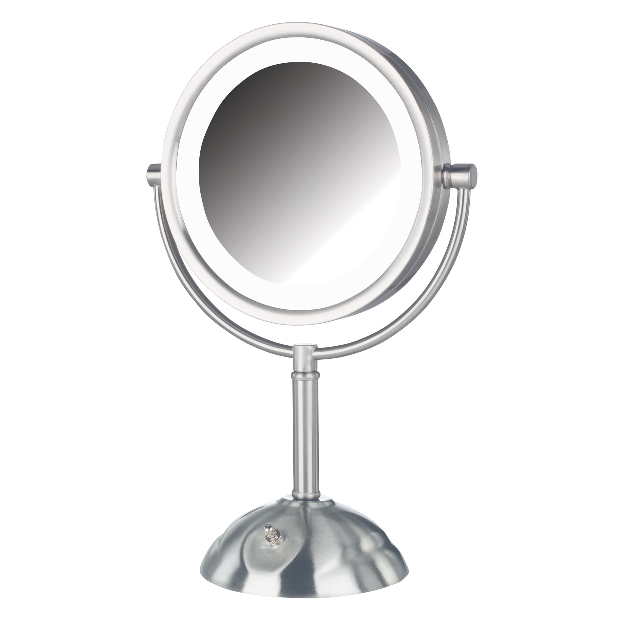 JERDON Lighted Tabletop Makeup Mirror - 1X and 8X Magnification - Nickel Finish - 8.5-Inch Diameter Vanity Mirror – Plug In - Model HL8808NL