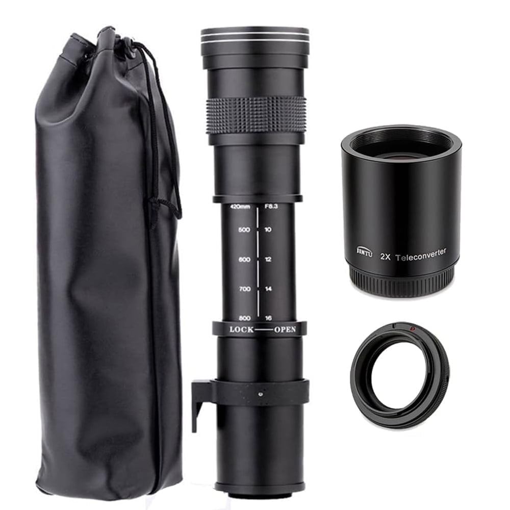 JINTU 1600mm Manual Telephoto Zoom Lens for Canon EF DSLR Cameras with Tripod