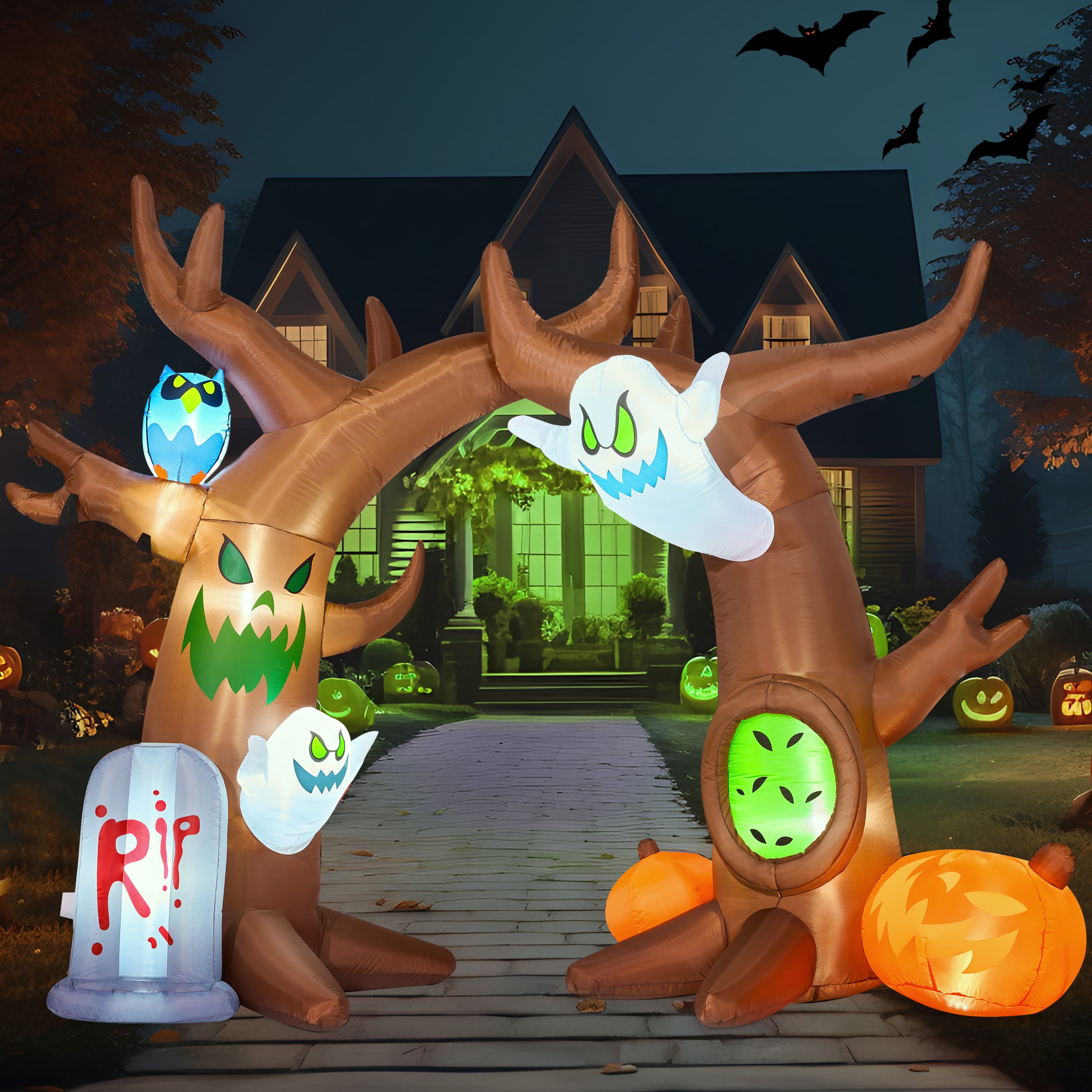 JOYIN 8 FT Halloween Inflatable Scary Tree Archway,Halloween Scary Tree Archway with Ghost Pumpkin Tomb and Build-in LEDs Blow up Yard Decorations,Halloween Inflatables Outdoor Decorations