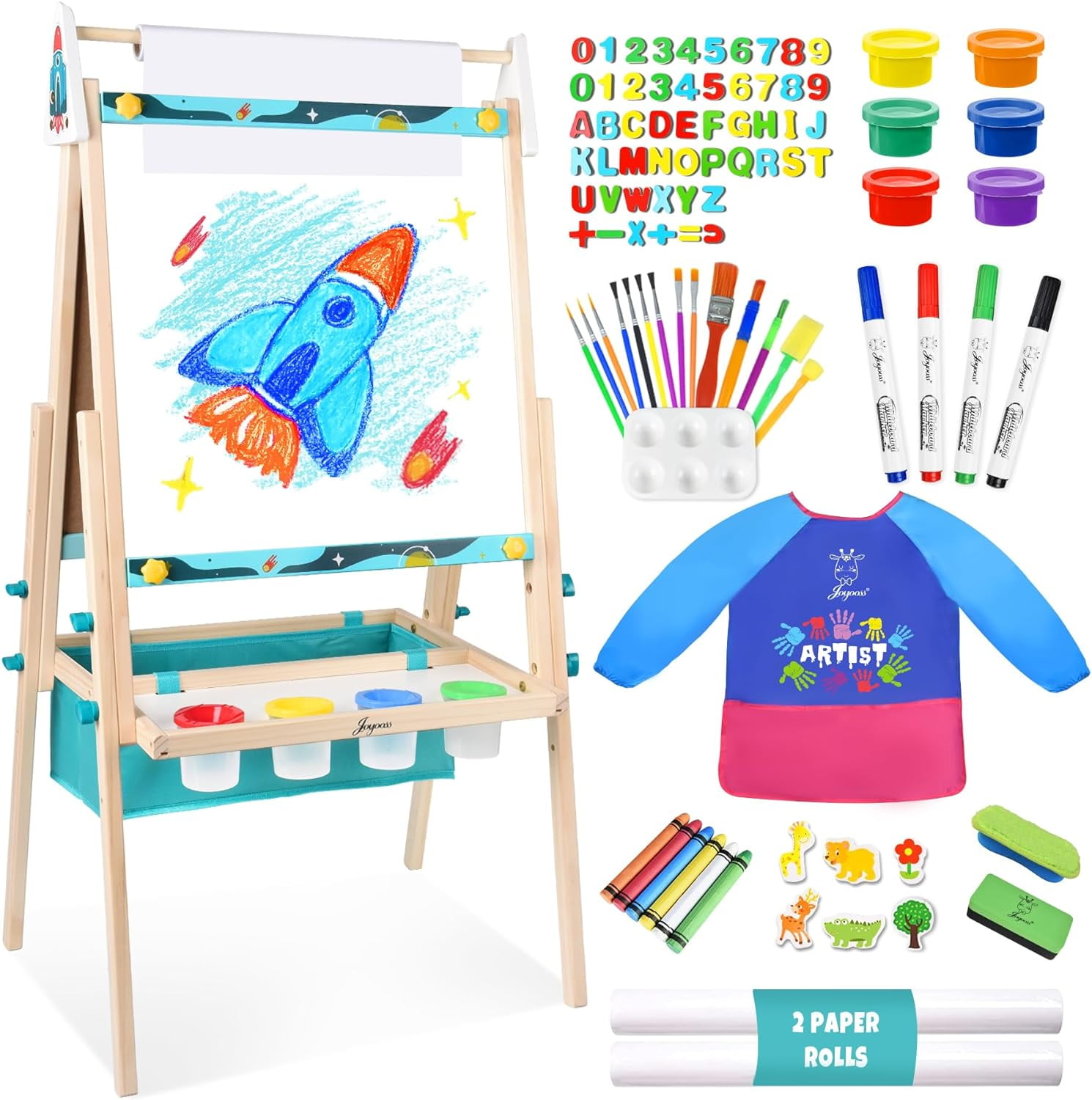 JOYOOSS Kids Double-Sided Wooden Art Easel with 98+ Accessories