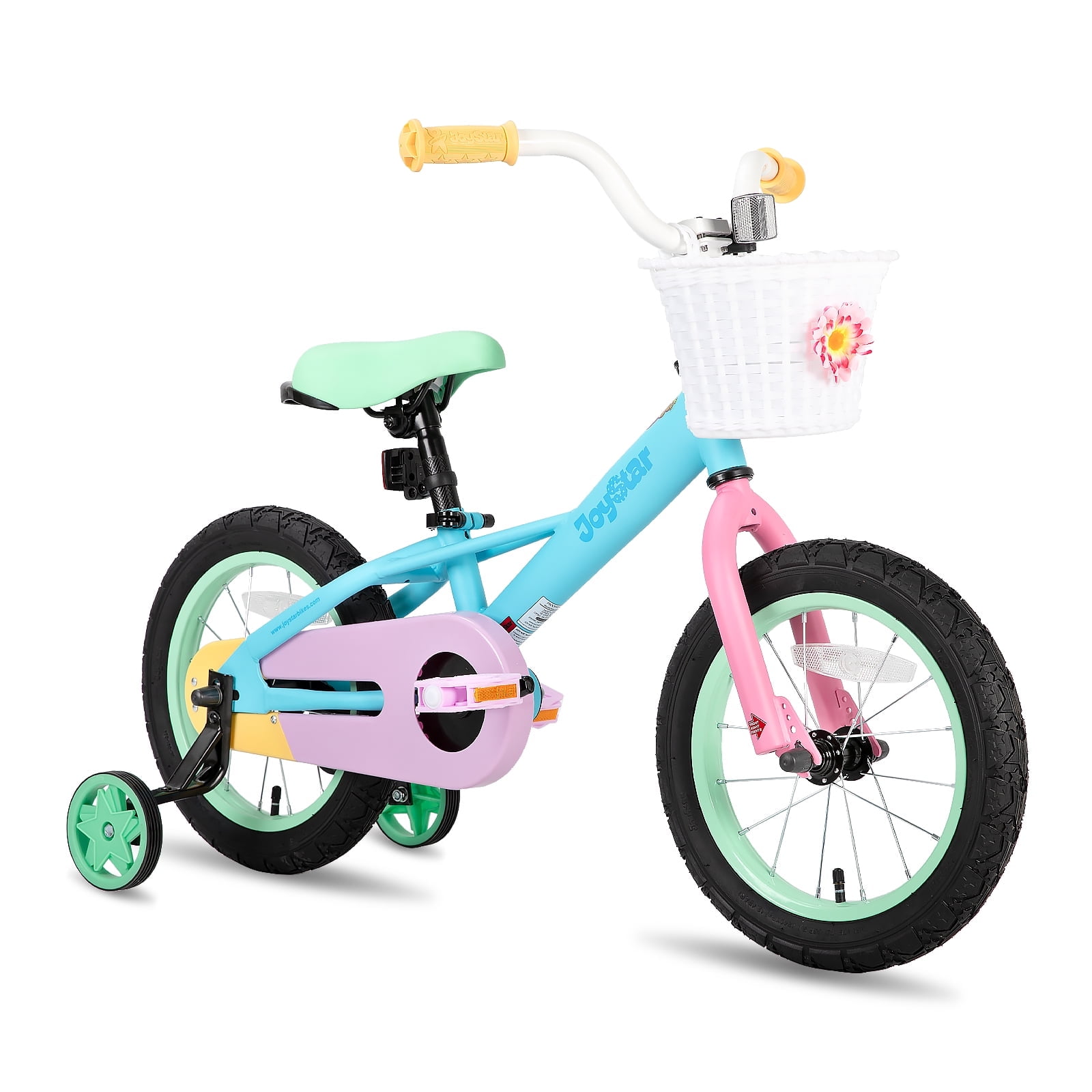 JOYSTAR 12" 14" 16" Kids Bike for 2-7 Years Girls 33-53 Inch Tall, Rainbow Toddler Bicycle with Basket, Training Wheels & Coaster Brake, 85% Assembled, Macarons