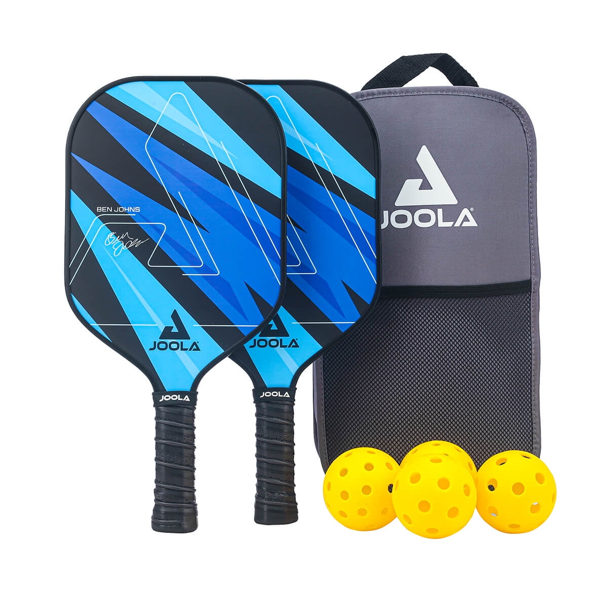 JOOLA Ben Johns Blue Lightning Pickleball Set, 2 Fiberglass Paddles with Honeycomb Core, Paddle Bag, 4 Balls