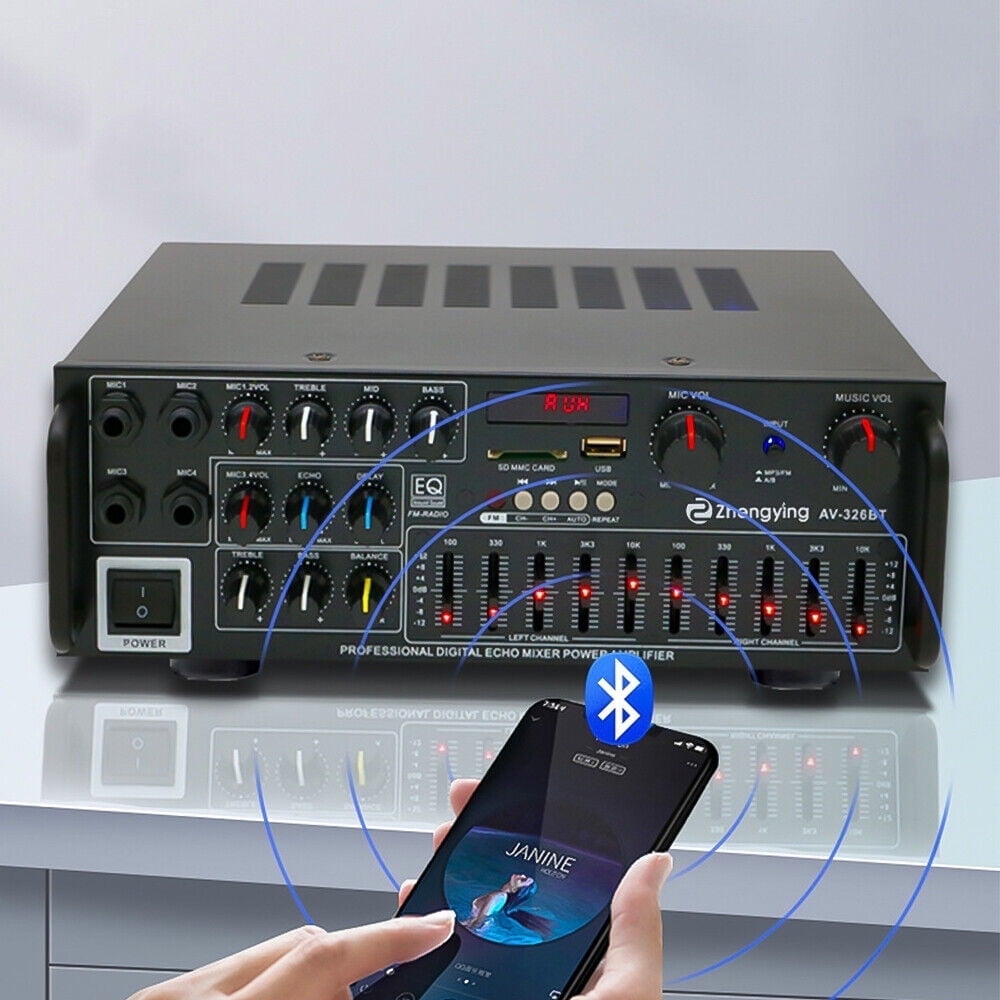 Jinyi 326BT/999BT 2000W Stereo Power Amplifier Karaoke FM USB SD AUX Remote, Home Theater Audio Stereo System Components, Receiver for Speaker