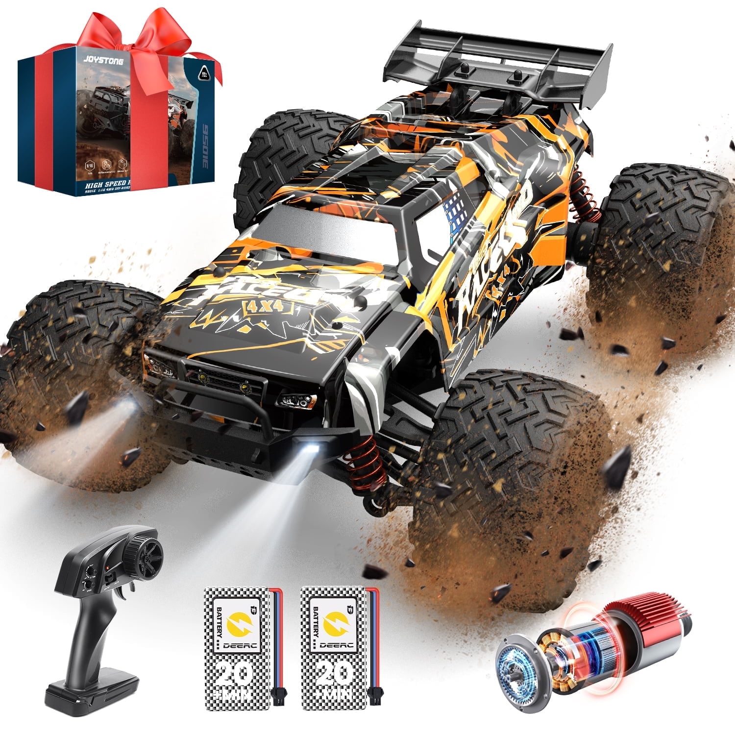 JoyStone High Speed RC Car, 1:16 Scale 30+MPH Remote Control Monster Truck All Terrain Off-Road Truck, 4WD Electric Vehicle Hobby Toy with 2 Batteries for Kids Adults