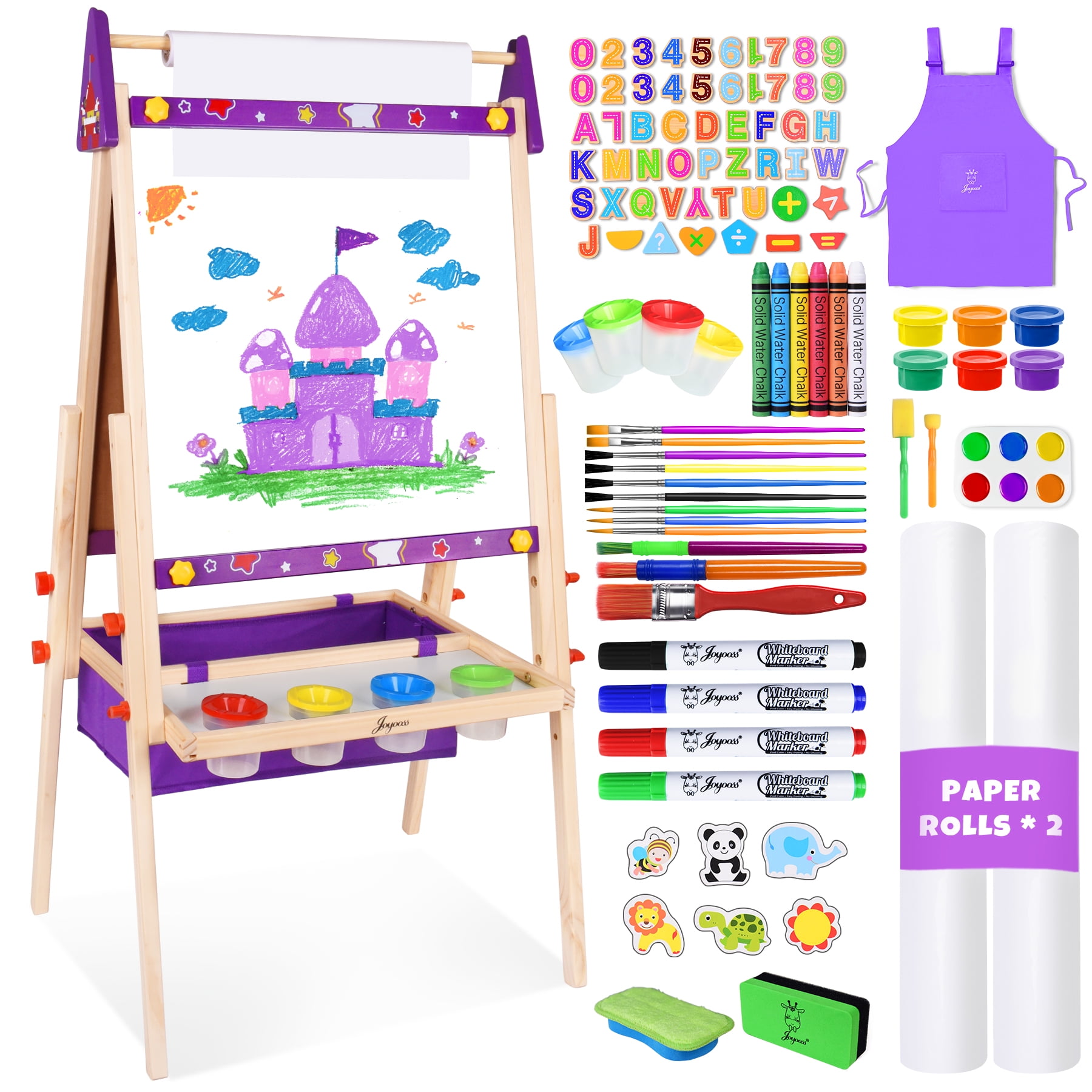 Joyooss 39.57"-50.12" Adjustable Wooden Kids Art Easel with 98+ Accessories, Double-Sided