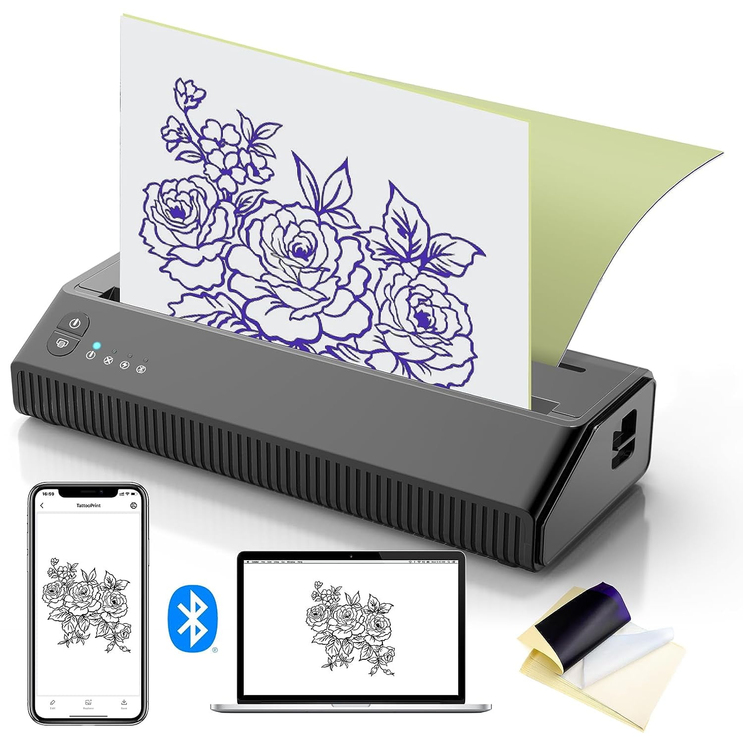 Jollebone Bluetooth Tattoo Stencil Maker Tattoo Transfer Thermal Printer Machine with 10 Transfer Paper