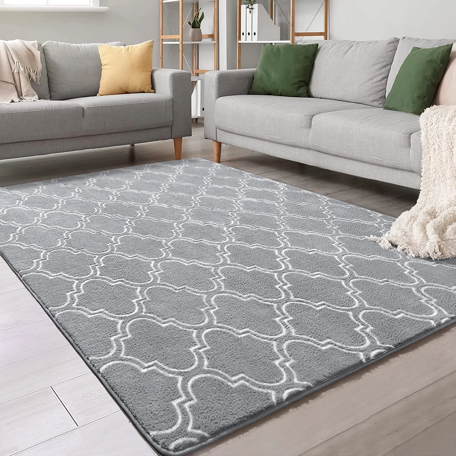 Junovo 5'x7'Modern Geometric Area Rug for Bedroom and Living Room, Fluffy Indoor Carpet for Family Room Decor,Gray
