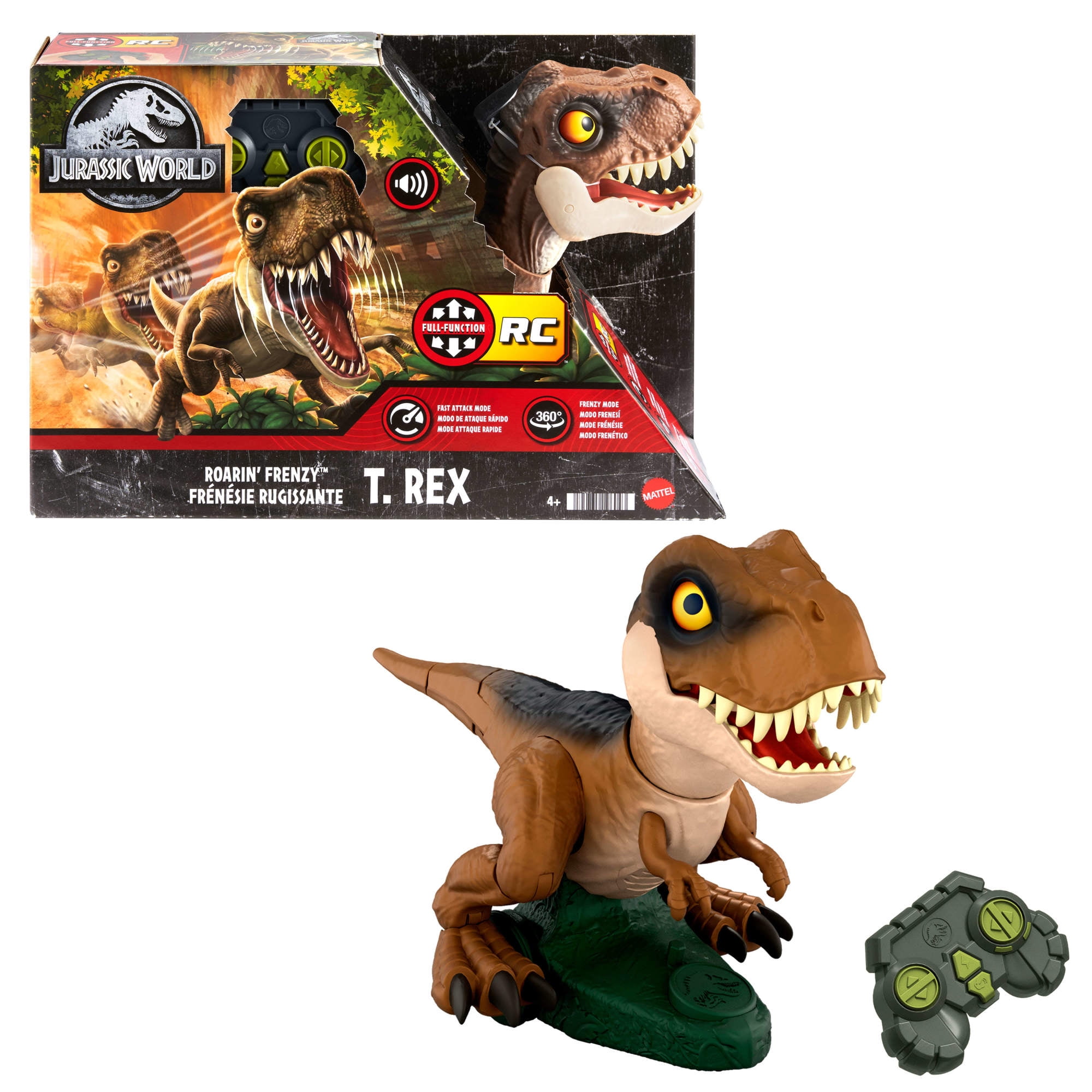 Jurassic World Roarin’ Frenzy T Rex RC Toy, Motorized Remote Control Tyrannosaurus Rex Dinosaur
