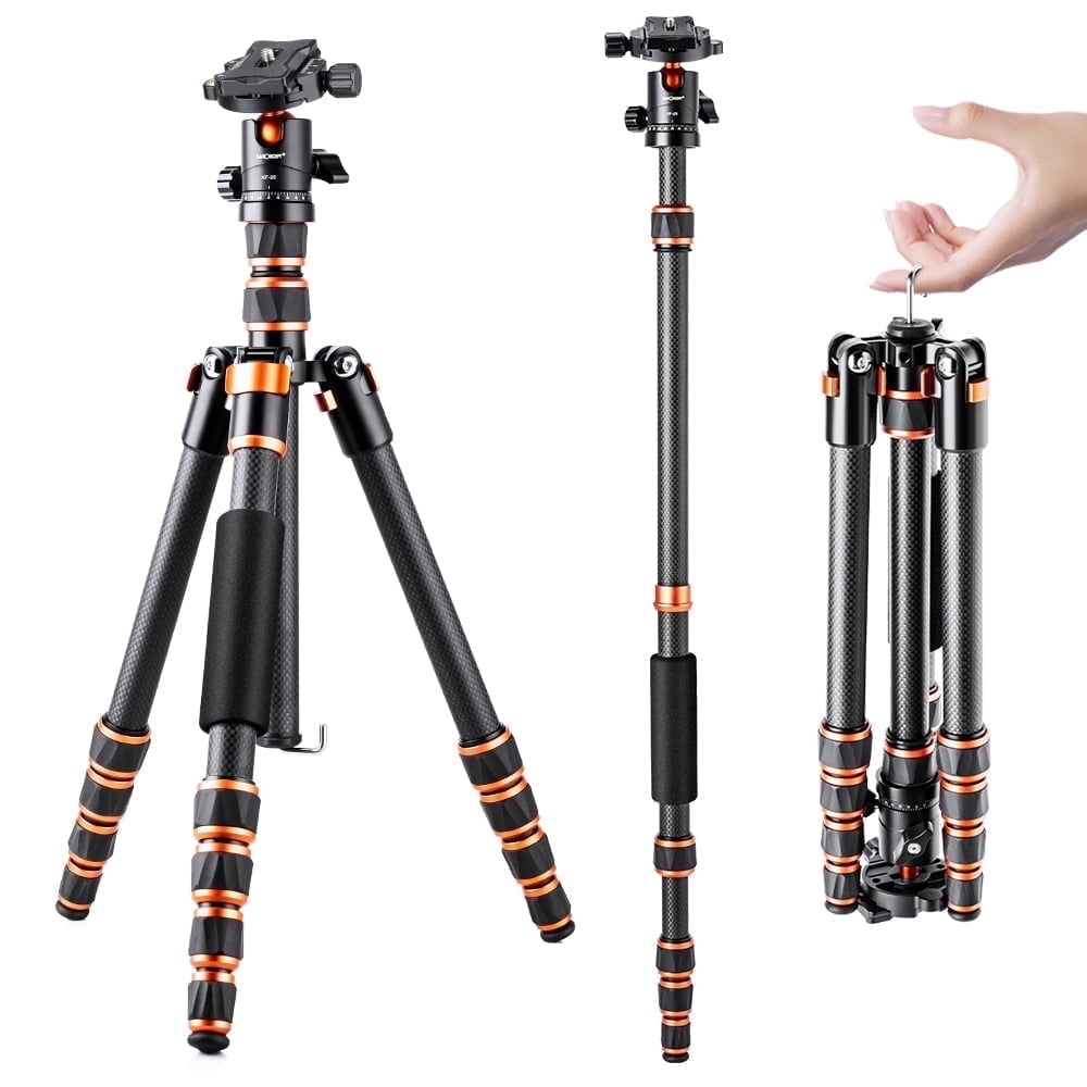 K&F Concept Carbon Fiber Travel Tripod for DSLR Camera, Monopod, 360° Ball Head, 17.6lbs Load Capacity