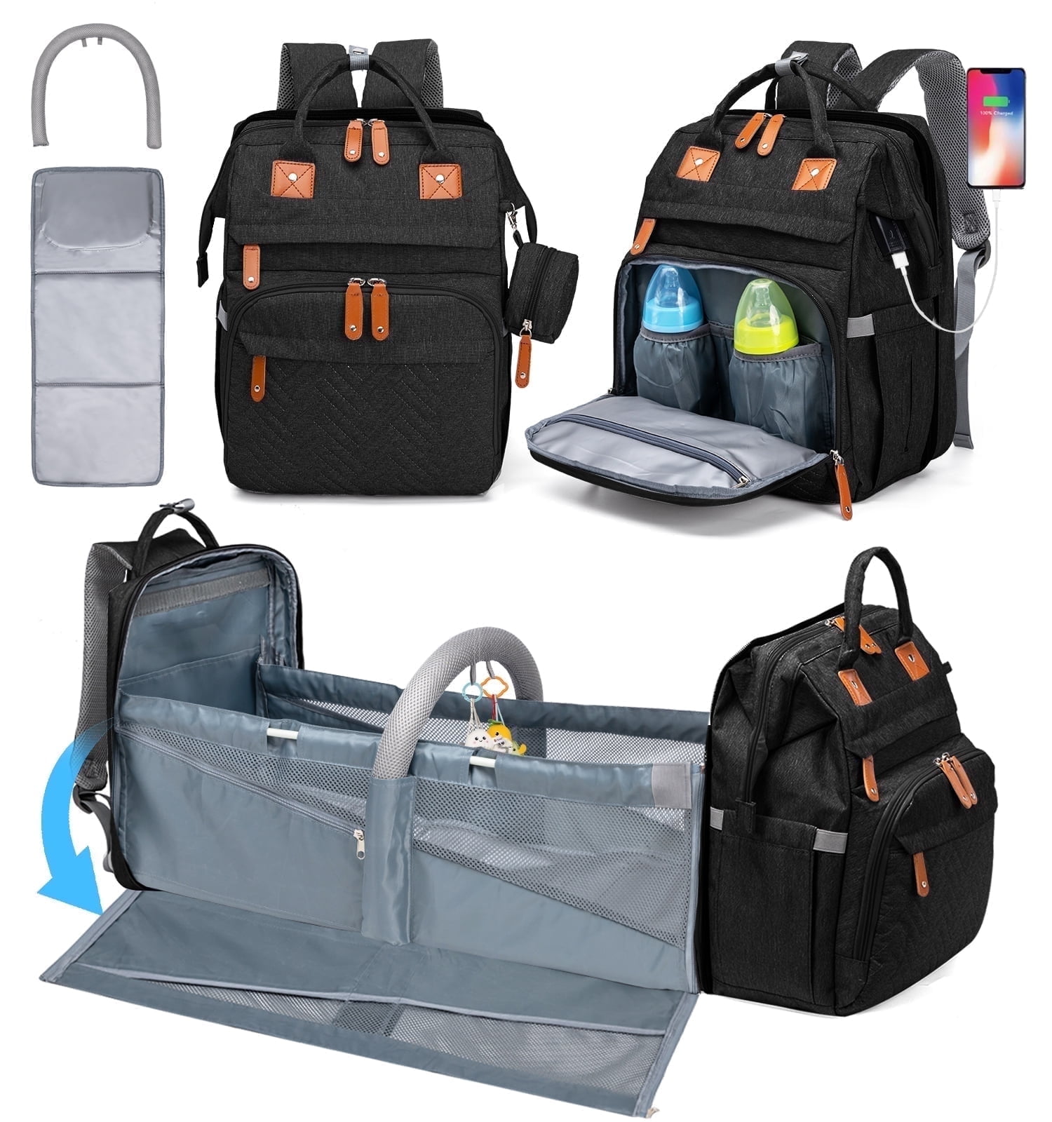 Diaper Bag Backpack, Large Diaper Bag with Changing Station, Lightweight Waterproof Unisex Diaper Bag with Insulated Pockets and USB Charging Port