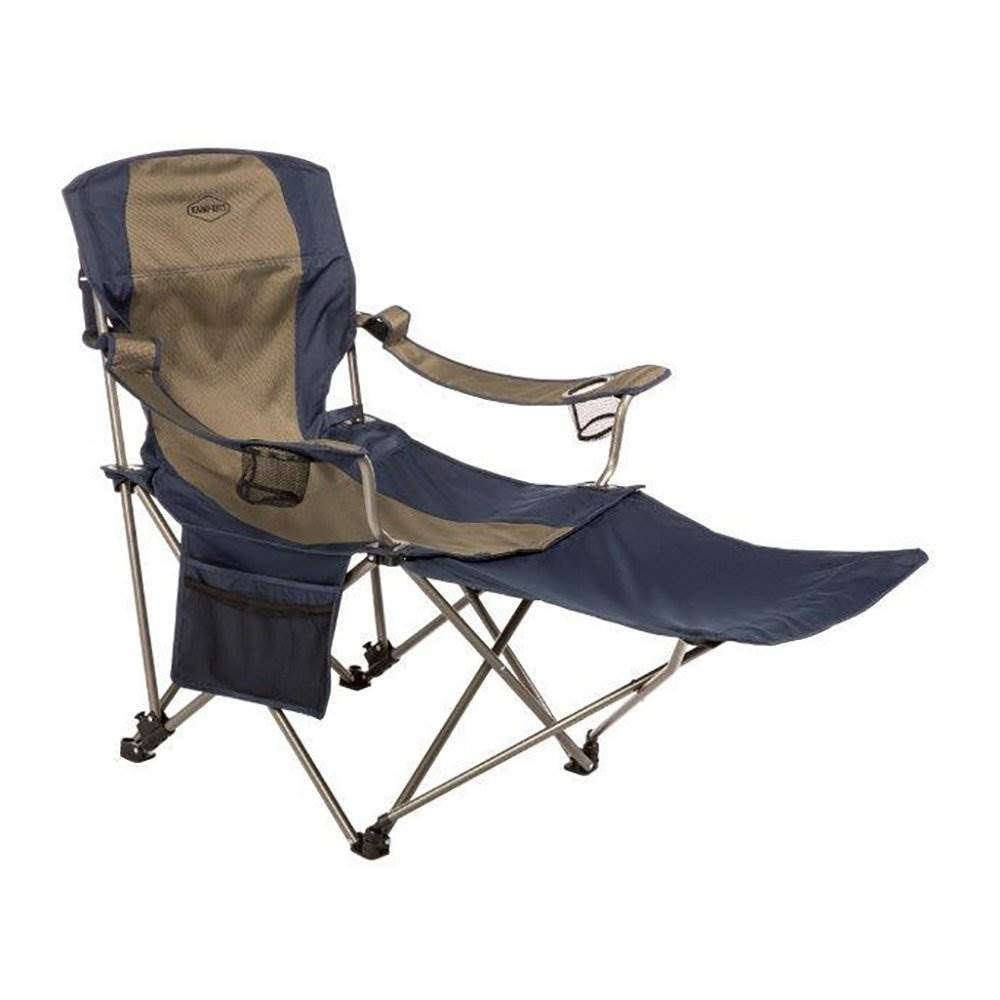Kamp Rite Folding Camp Chair with Cupholders, Footrest & Bag, Navy/Tan